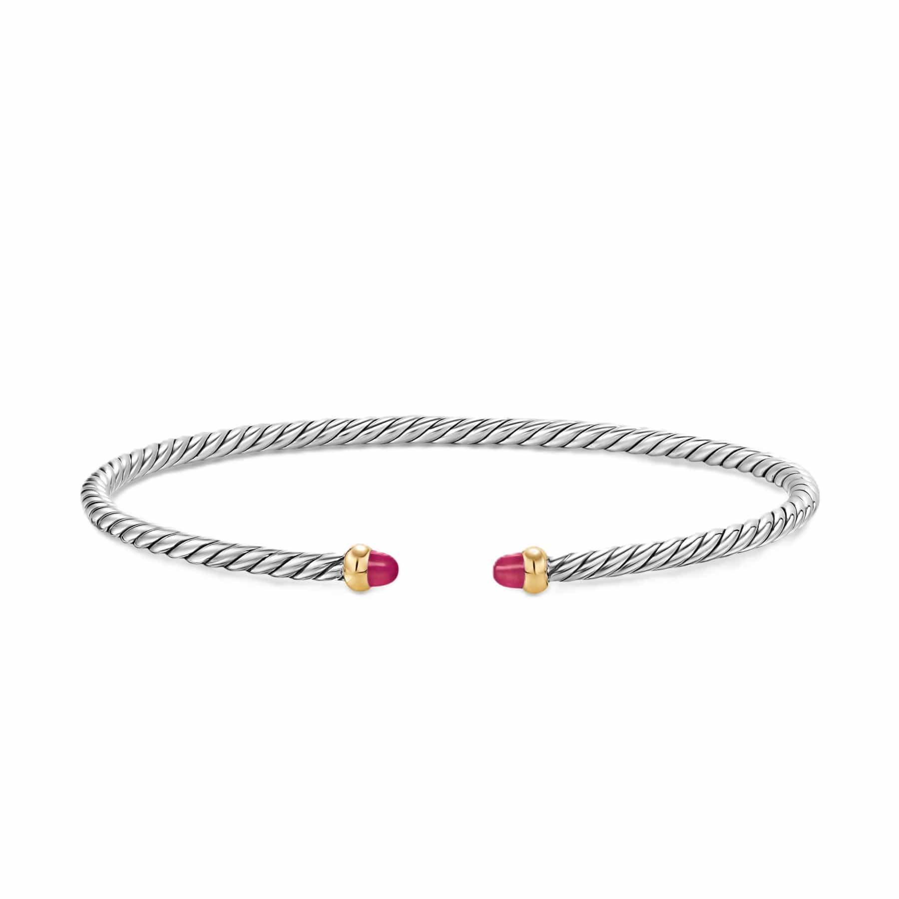 Micro Cable Flex® Bracelet Sterling Silver with 14K Yellow Gold and Rubies, 2.6mm - Image 3