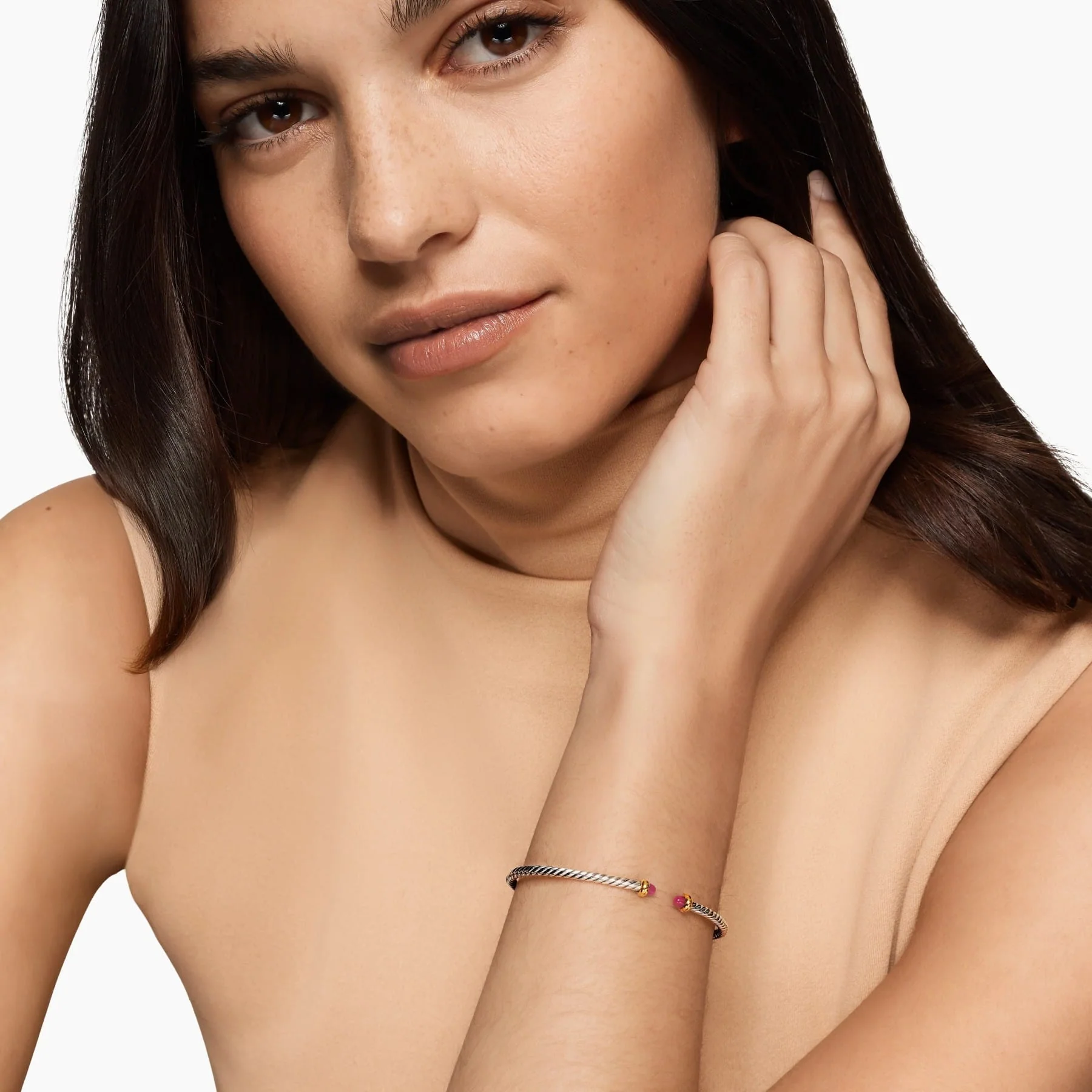 Micro Cable Flex® Bracelet Sterling Silver with 14K Yellow Gold and Rubies, 2.6mm - Image 4