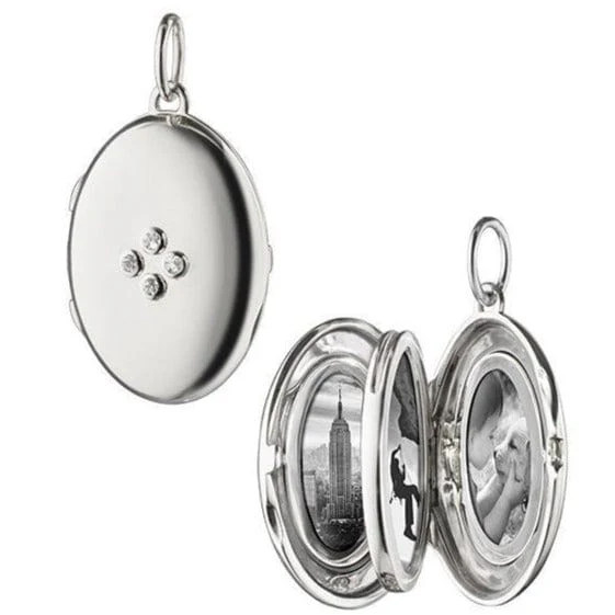 Sterling Silver Oval White Sapphire Locket Charm