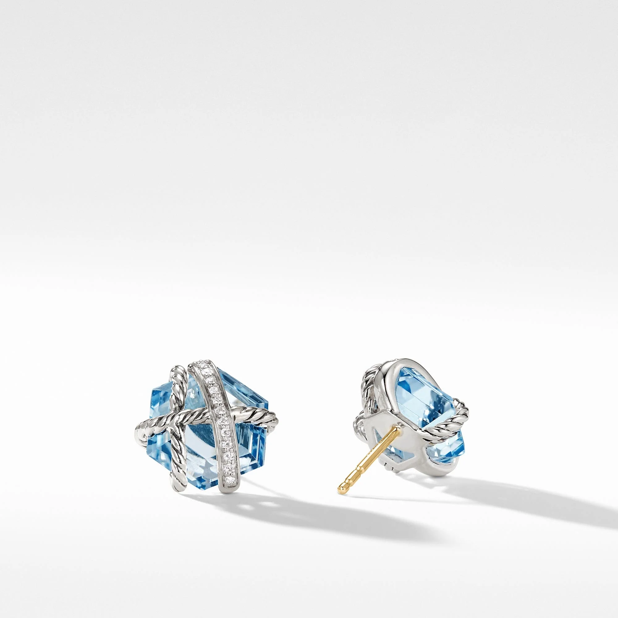 Cable Wrap Earrings with Blue Topaz and Diamonds - Image 3