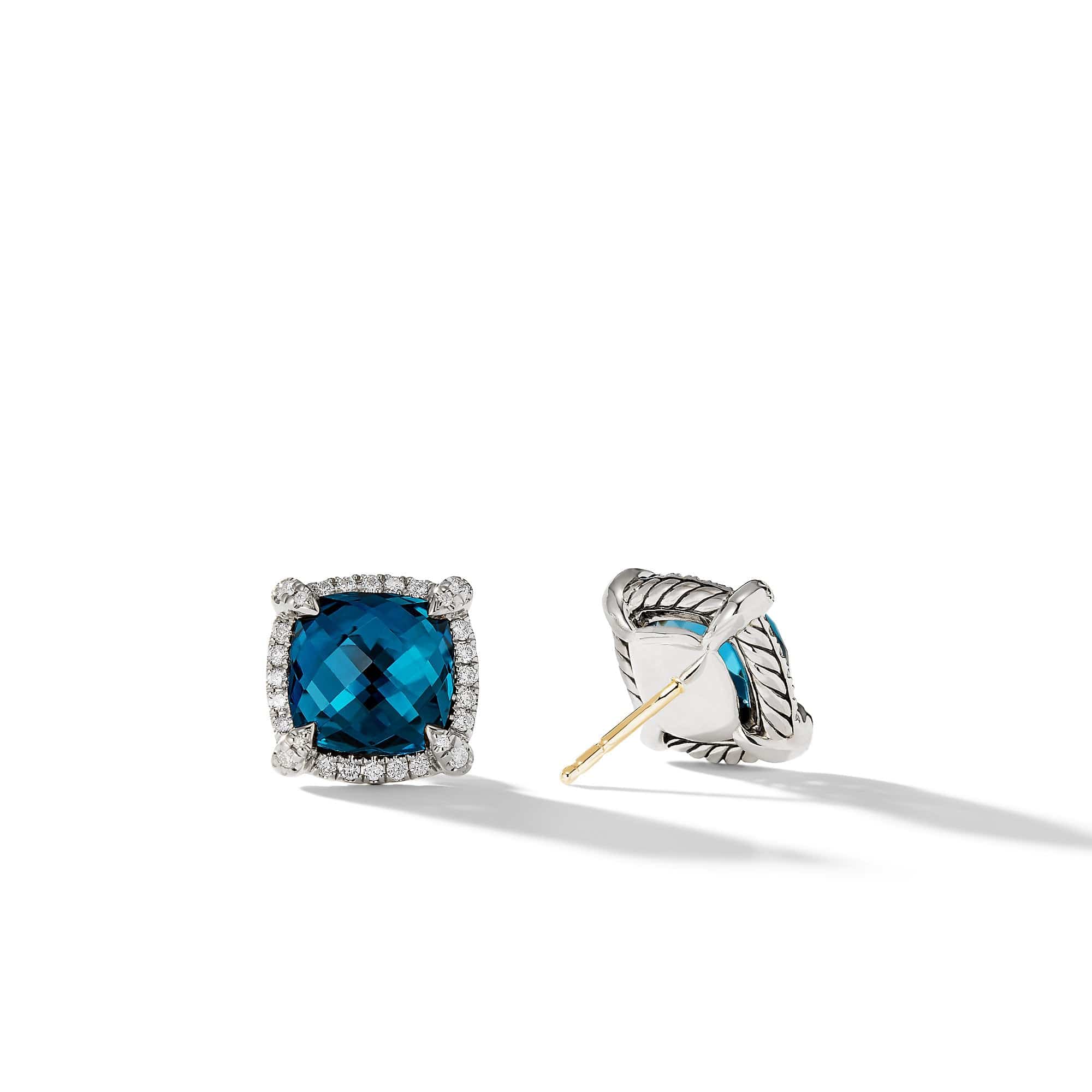 Chatelaine Pave Bezel Stud Earring with Hampton Blue Topaz and Diamonds, 9mm - Image 3