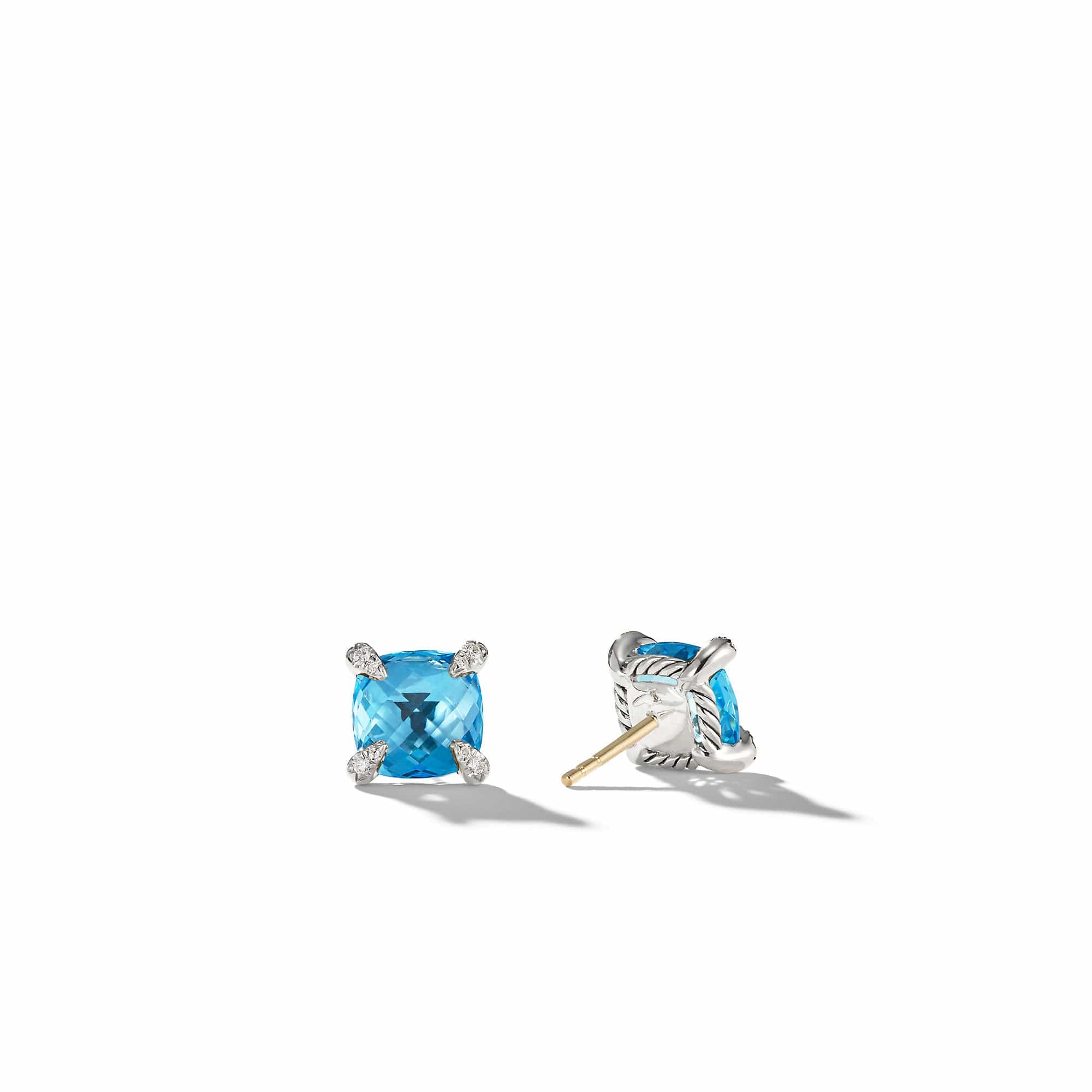 Chatelaine® Stud Earrings with Blue Topaz and Diamonds, 9mm - Image 3