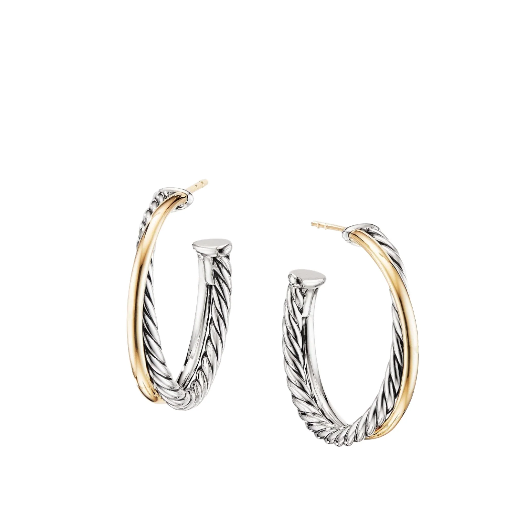 Crossover Medium Hoop Earrings with 18K Yellow Gold