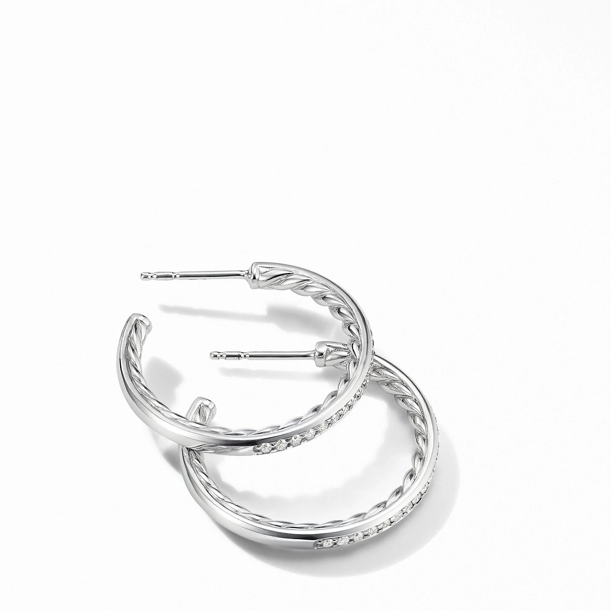 Small Hoop Earrings with Pavé Diamonds - Image 2