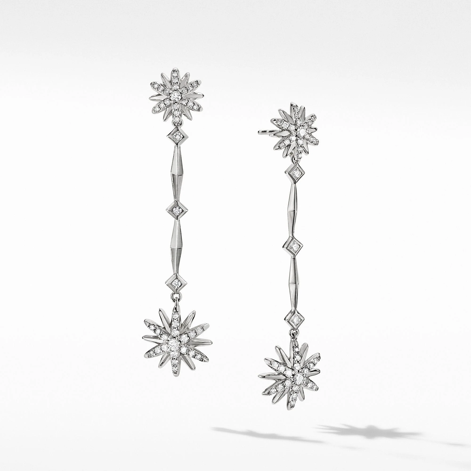 Starburst Long Drop Earrings with Pavé Diamonds