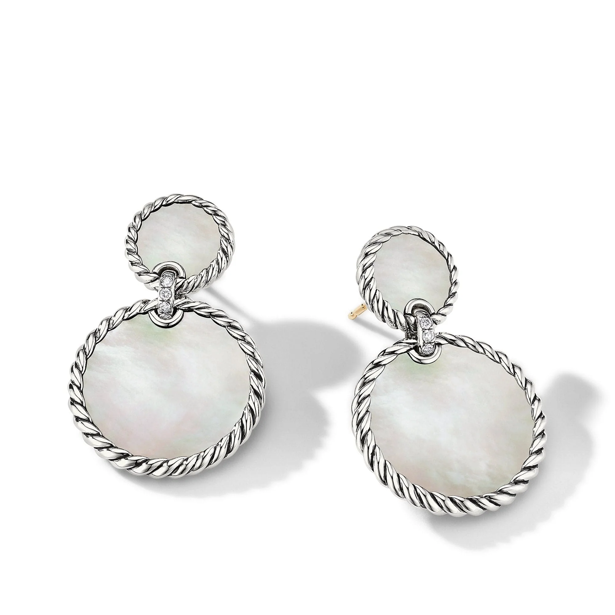 DY Elements Double Drop Earrings with Mother of Pearl and Pavé Diamonds - Image 3