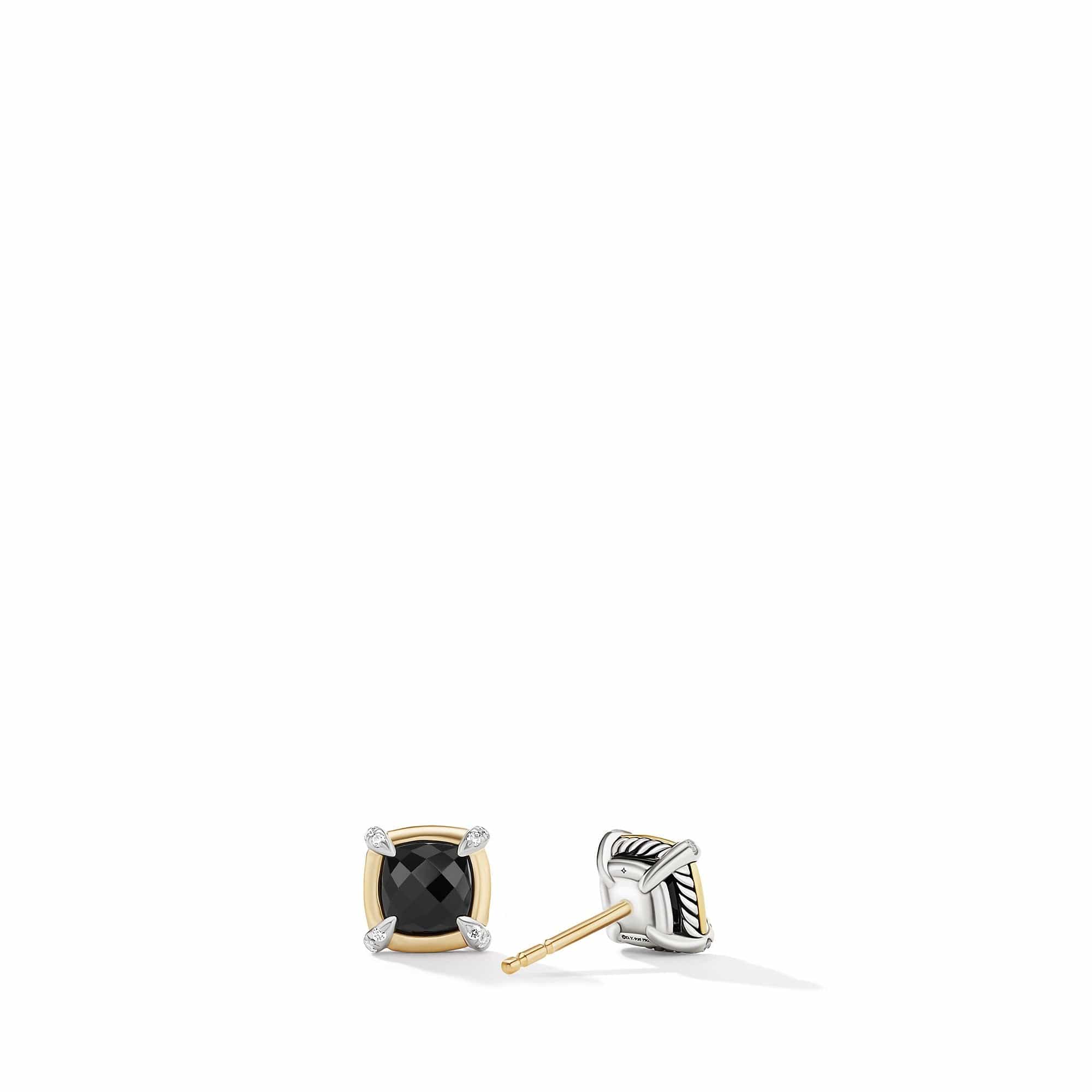 Petite Chatelaine® Stud Earrings with Black Onyx, 18K Yellow Gold Bezel and Pavé Diamonds - Image 2