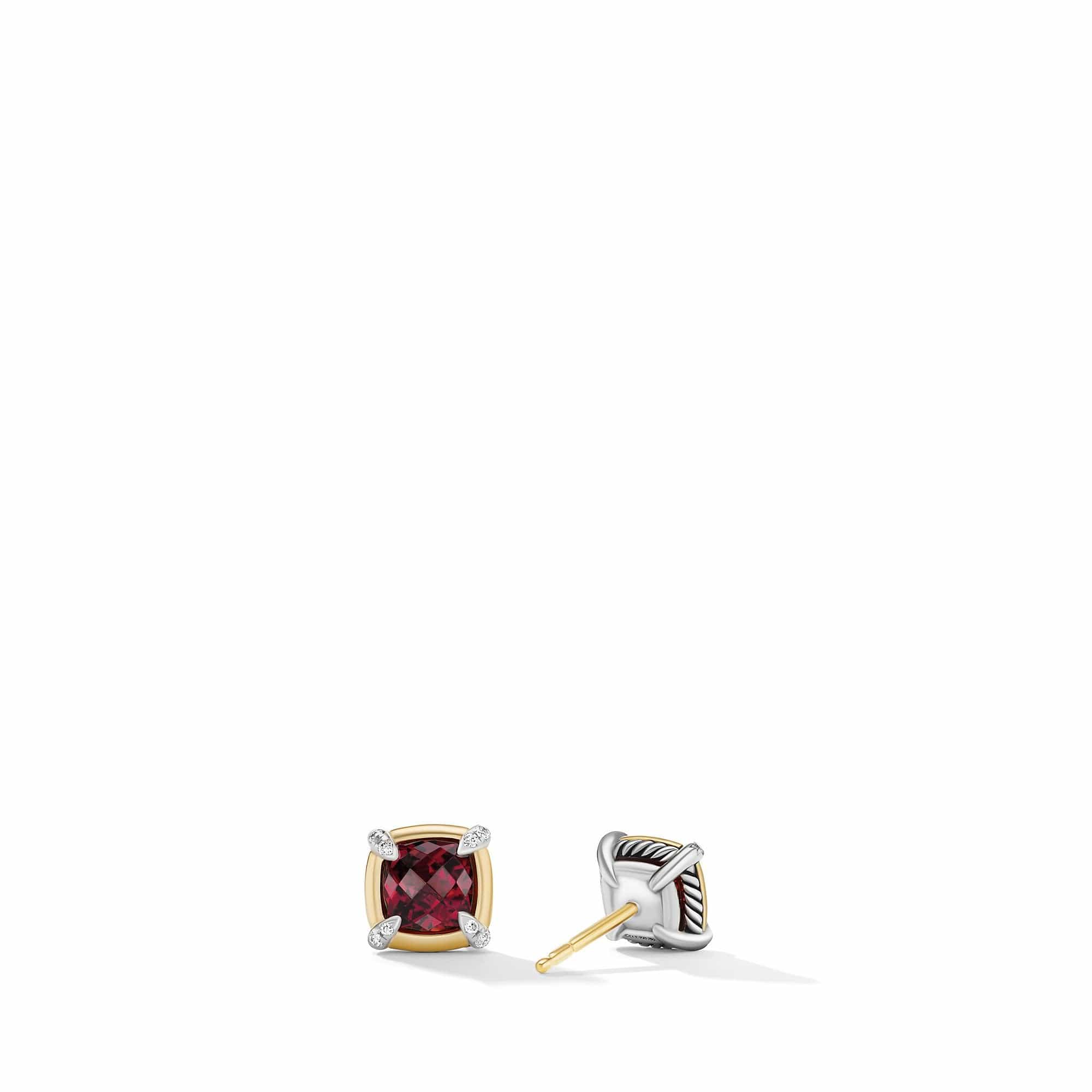 Petite Chatelaine® Stud Earrings with Garnet, 18K Yellow Gold Bezel and Pavé Diamonds - Image 2