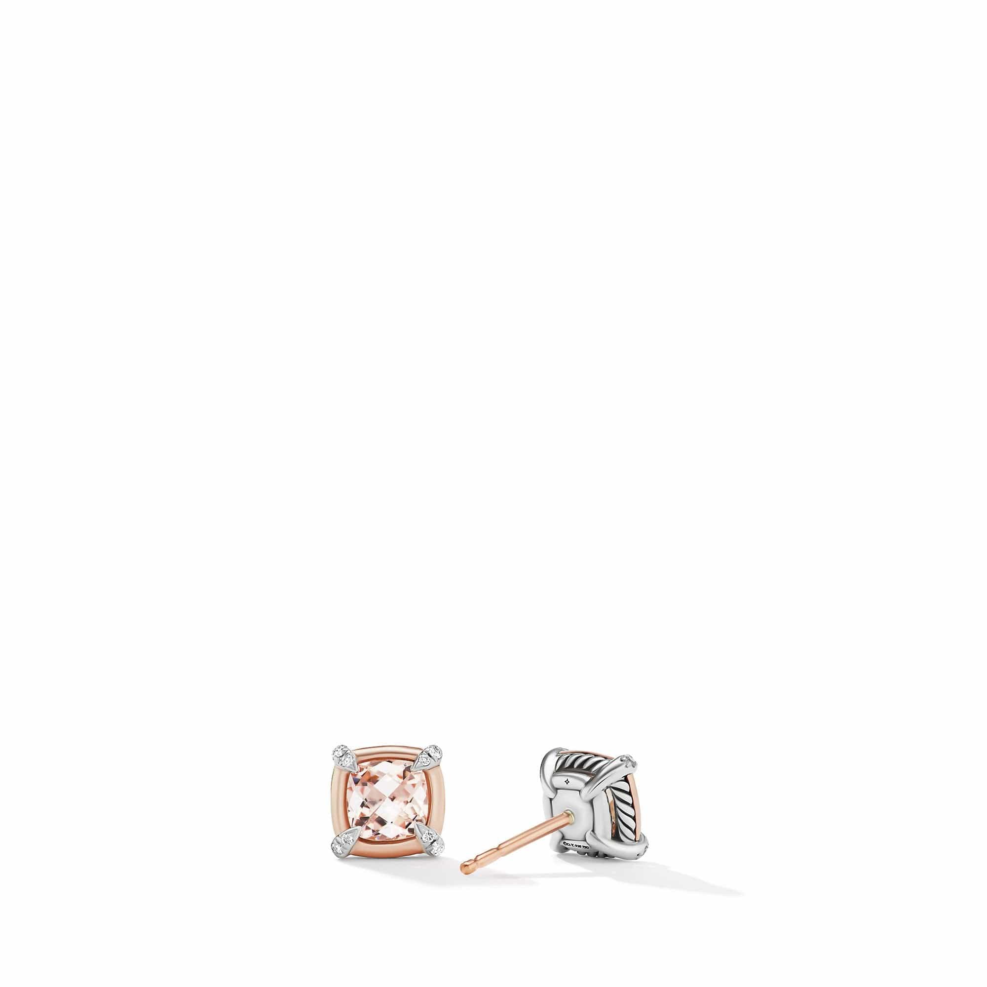Petite Chatelaine® Stud Earrings with Morganite, 18K Rose Gold Bezel and Pavé Diamonds - Image 2