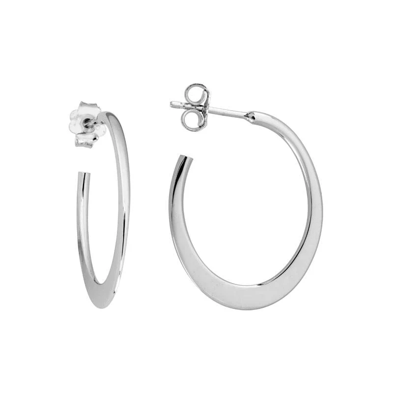 Sterling Silver Small Flat Oval Hoop Earrings