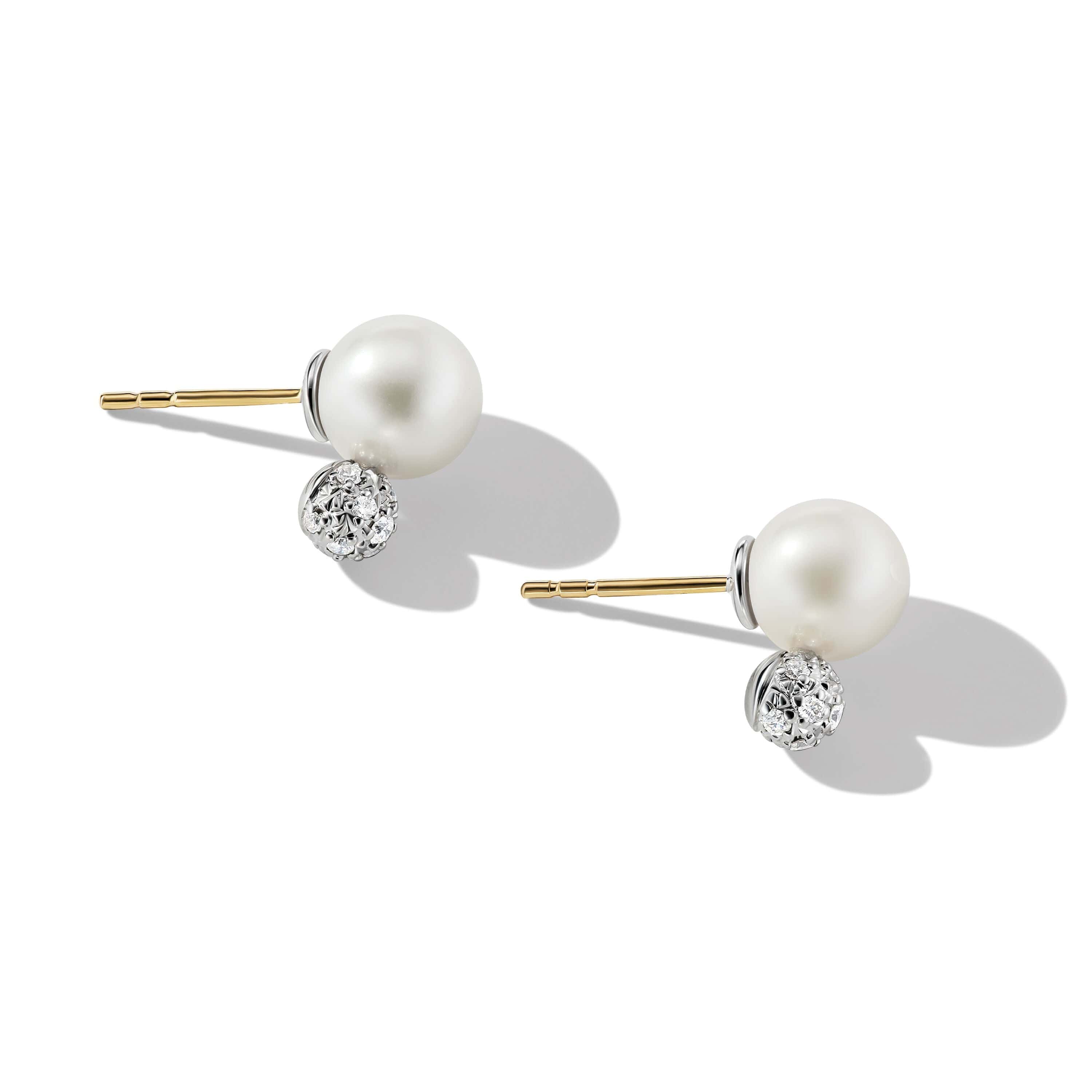 Pearl and Pavé Solari Stud Earrings in Sterling Silver with Diamonds - Image 2