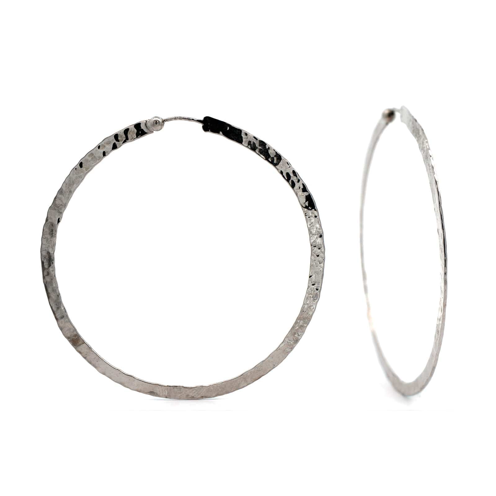 Sterling Silver Flat Hammered Hoop Earrings