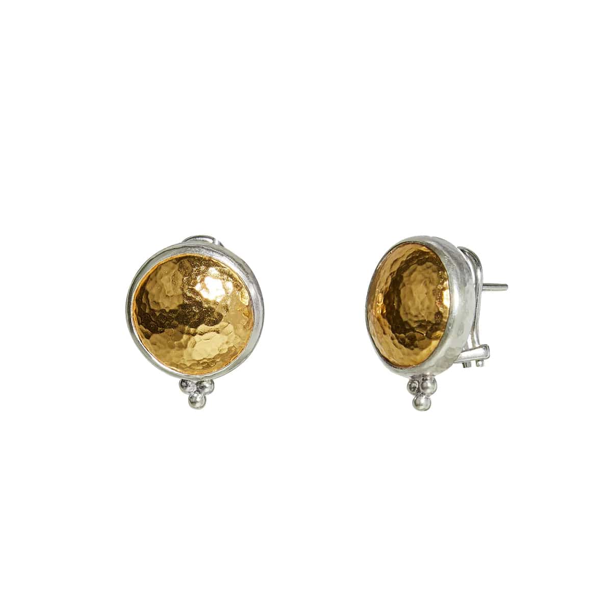 Sterling Silver and 24K Yellow Gold Button Stud Earrings