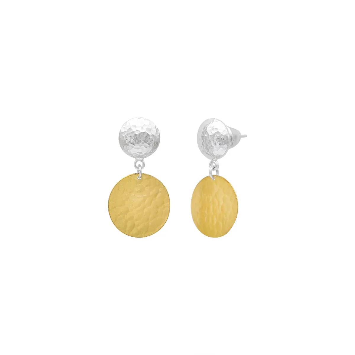 Sterling Silver and 24K Yellow Gold Button Disc Drop Earrings