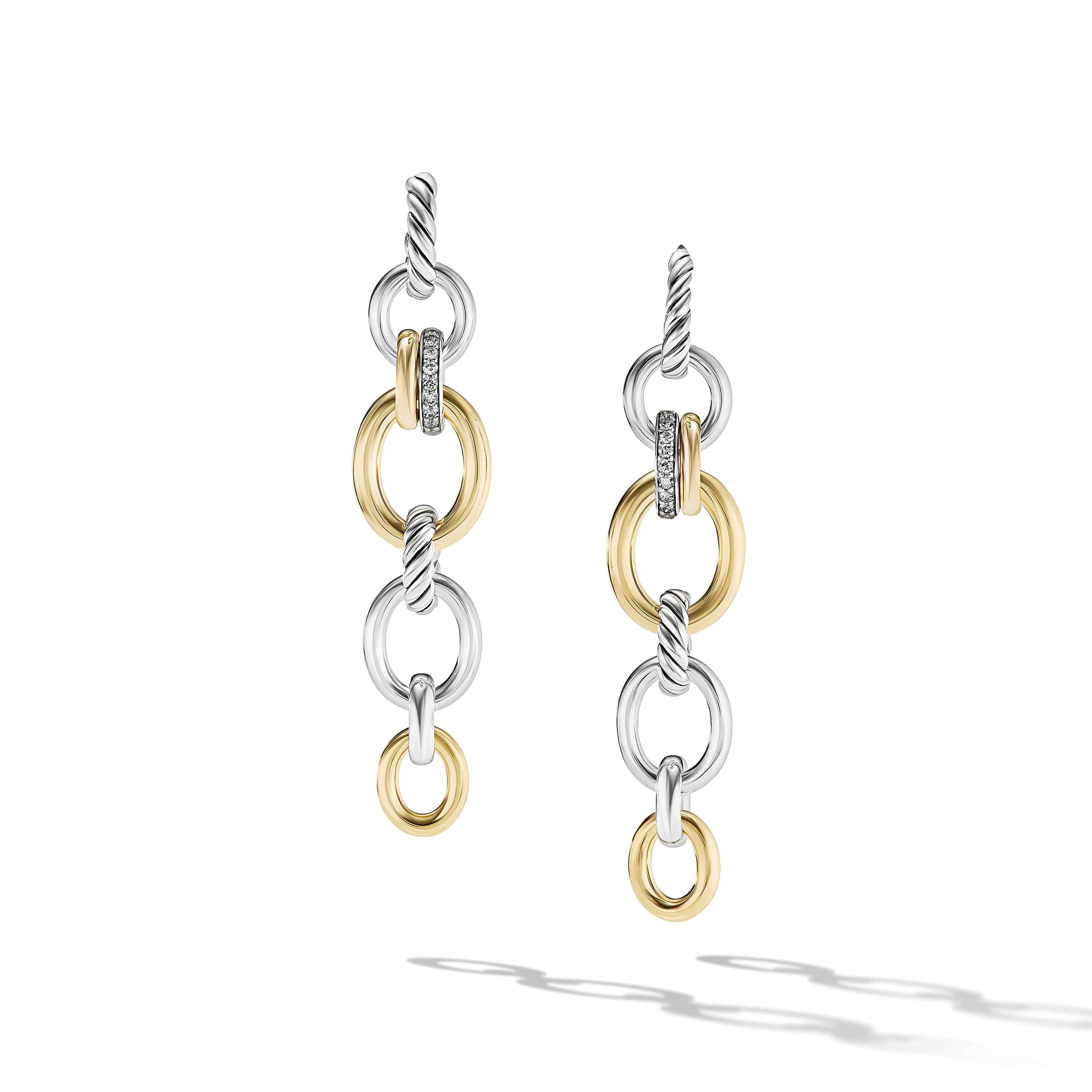 DY Mercer Linked Drop Earrings in Sterling Silver with 18K Yellow Gold and Pavé Diamonds