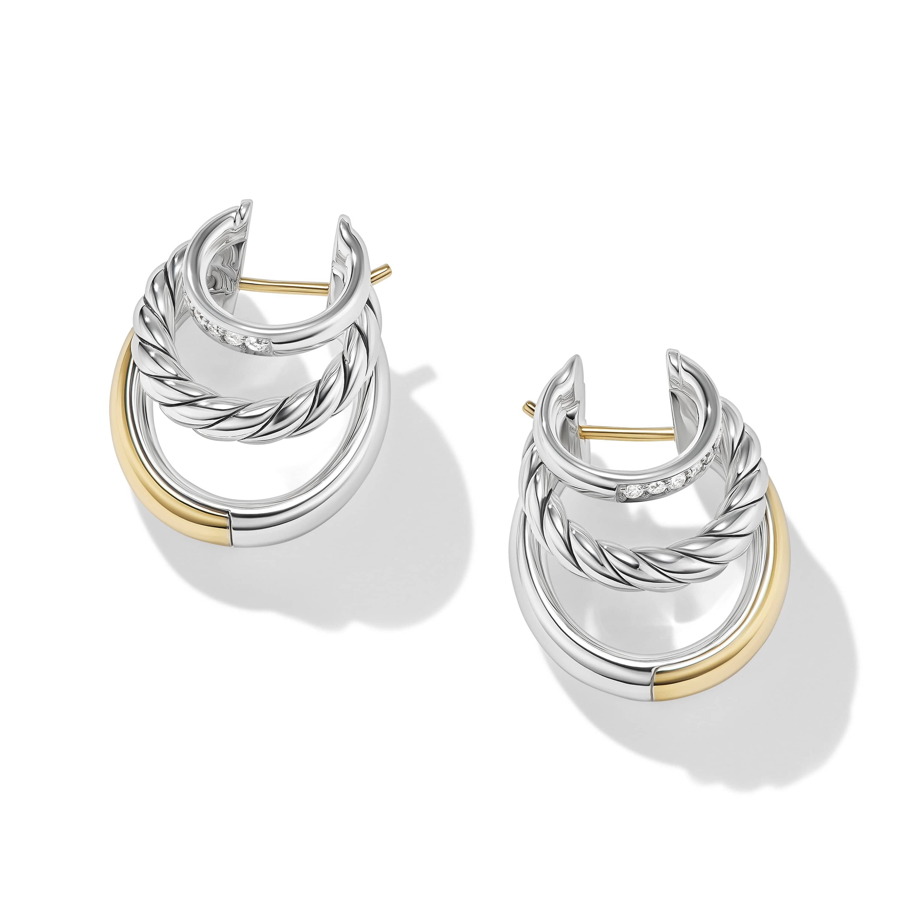 Mercer™ Multi Hoop Earrings in Sterling Silver with 18K Yellow Gold and Pavé Diamonds - Image 2