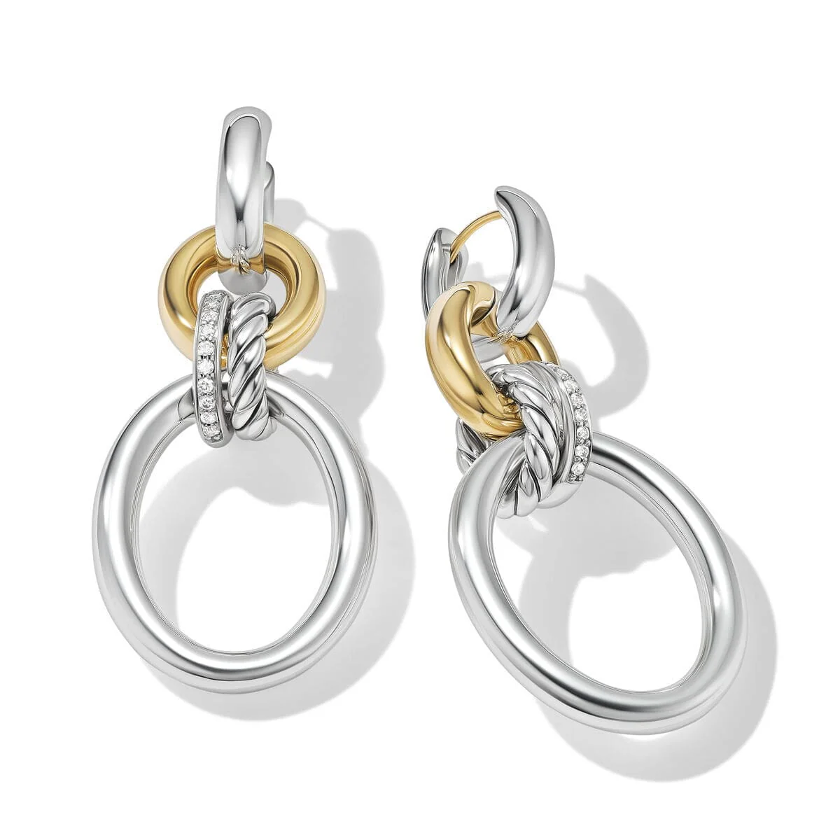 DY Mercer™ Circular Drop Earrings in Sterling Silver with 18K Yellow Gold and Pavé Diamonds - Image 2