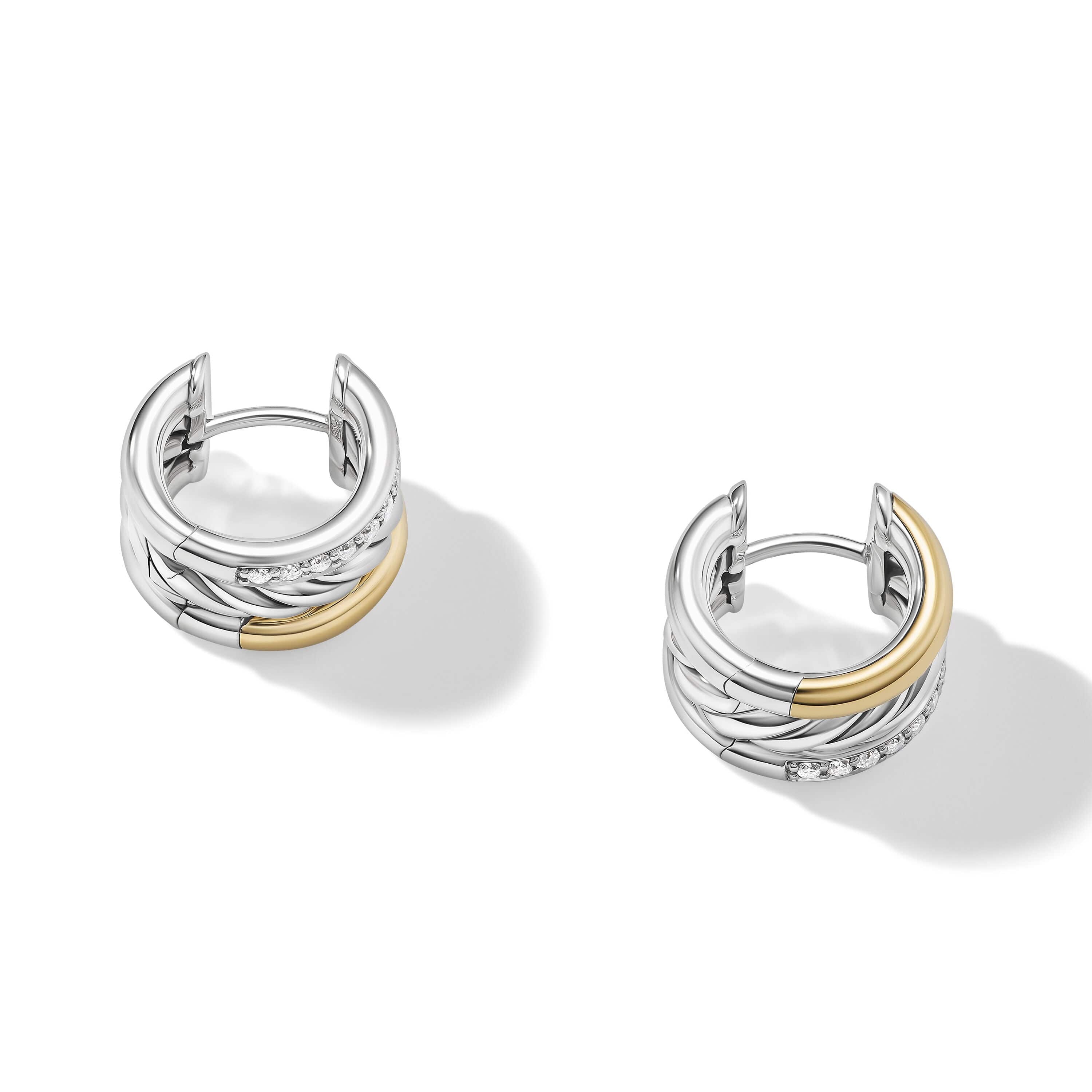 DY Mercer™ Huggie Hoop Earrings in Sterling Silver with 18K Yellow Gold and Pavé Diamonds - Image 2