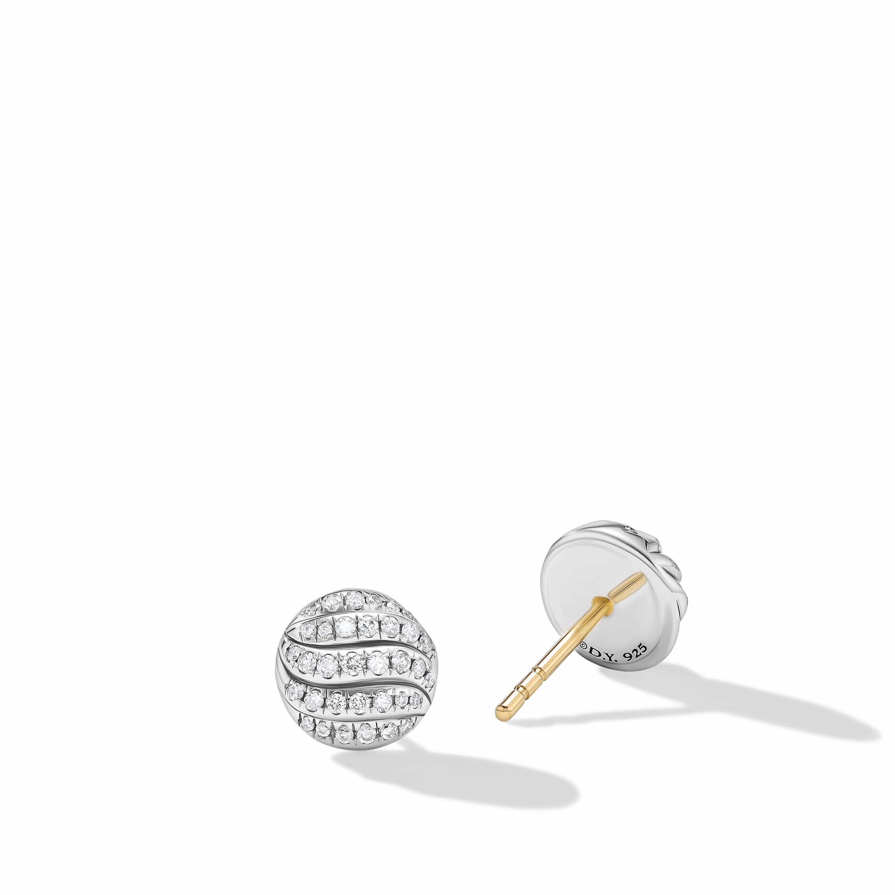 Sculpted Cable Stud Earrings in Sterling Silver with Diamonds - Image 2