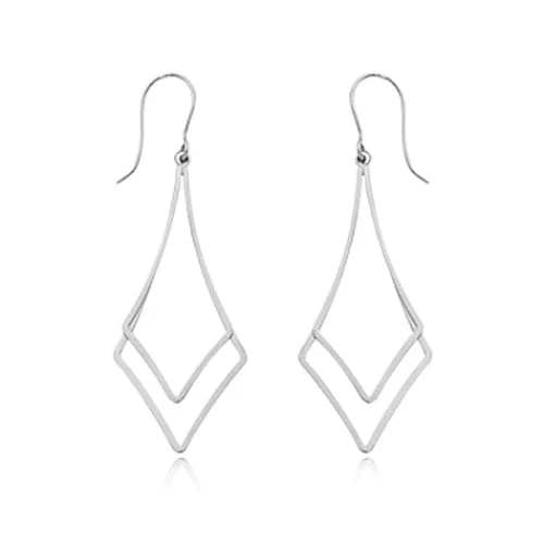 Sterling Silver Double Triangle Drop Earrings