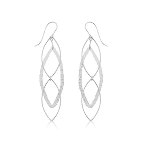 Sterling Silver Hammered Marquise Drop Earrings