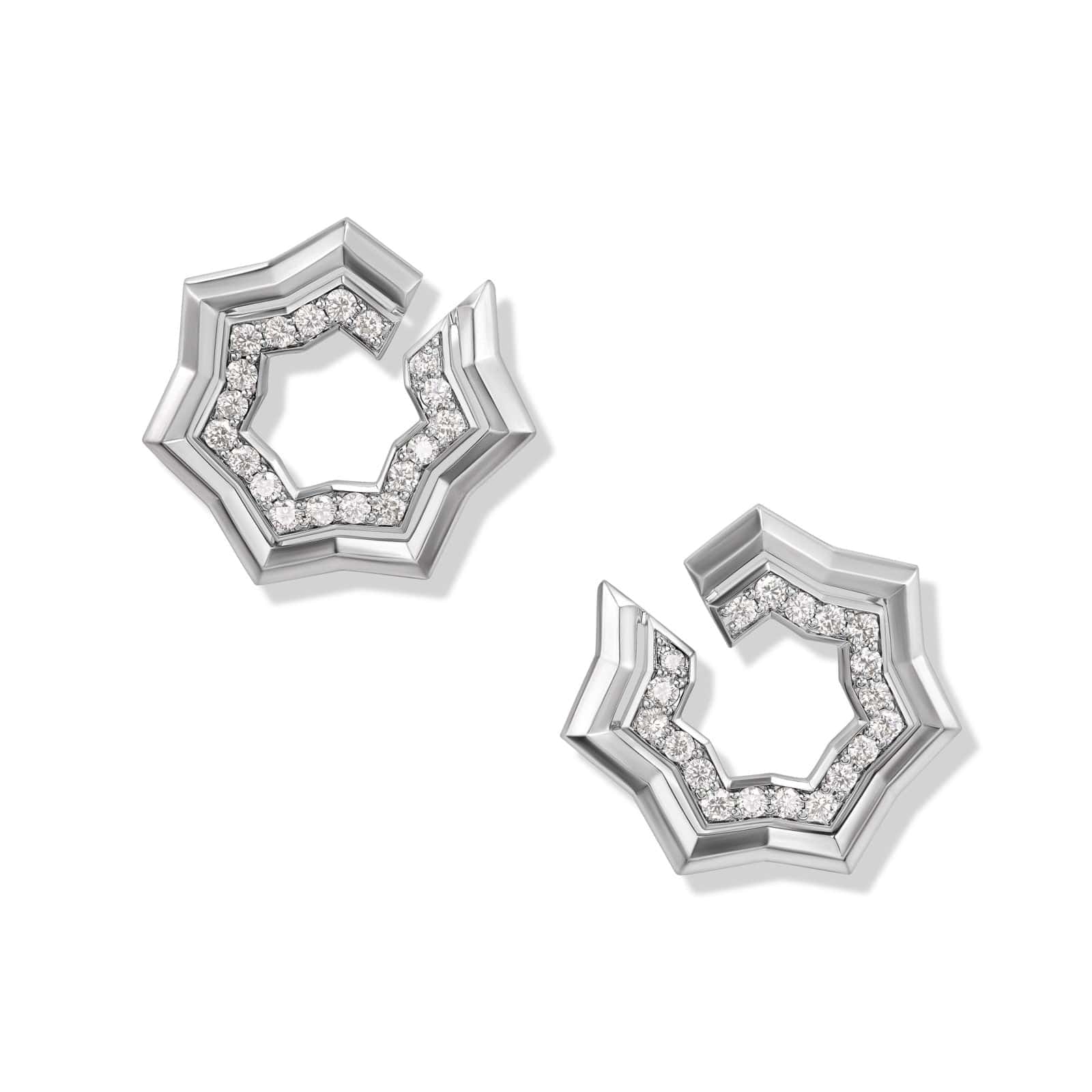 Zig Zag Stax™ Two Row Hoop Earrings in Sterling Silver with Diamonds, 27mm - Image 2