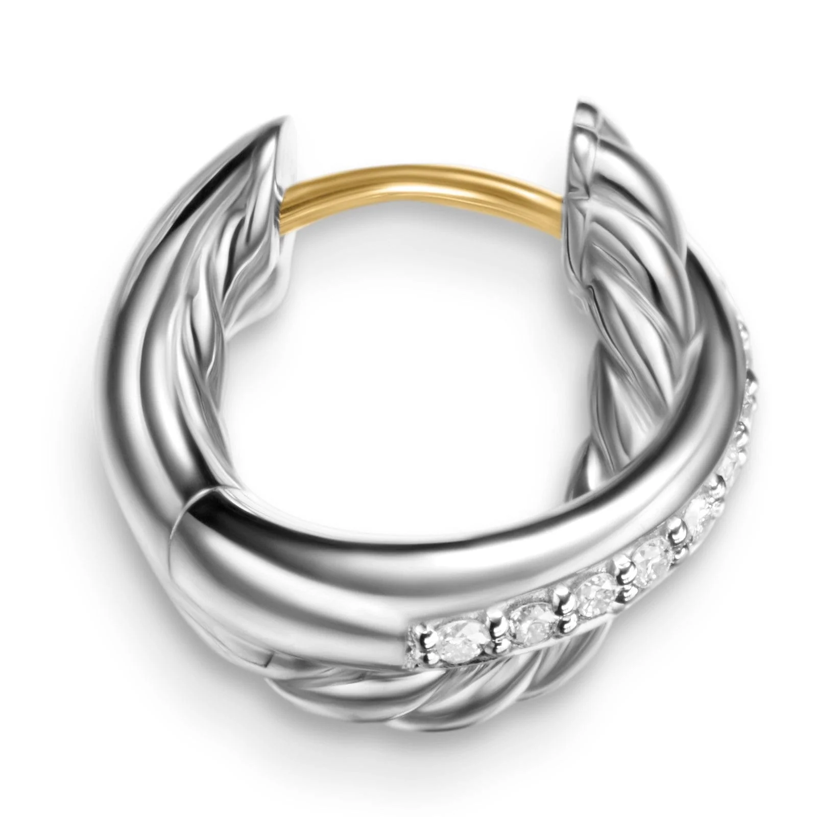 Crossover Huggie Hoop Earrings Sterling Silver with Diamonds, 12.4mm - Image 2