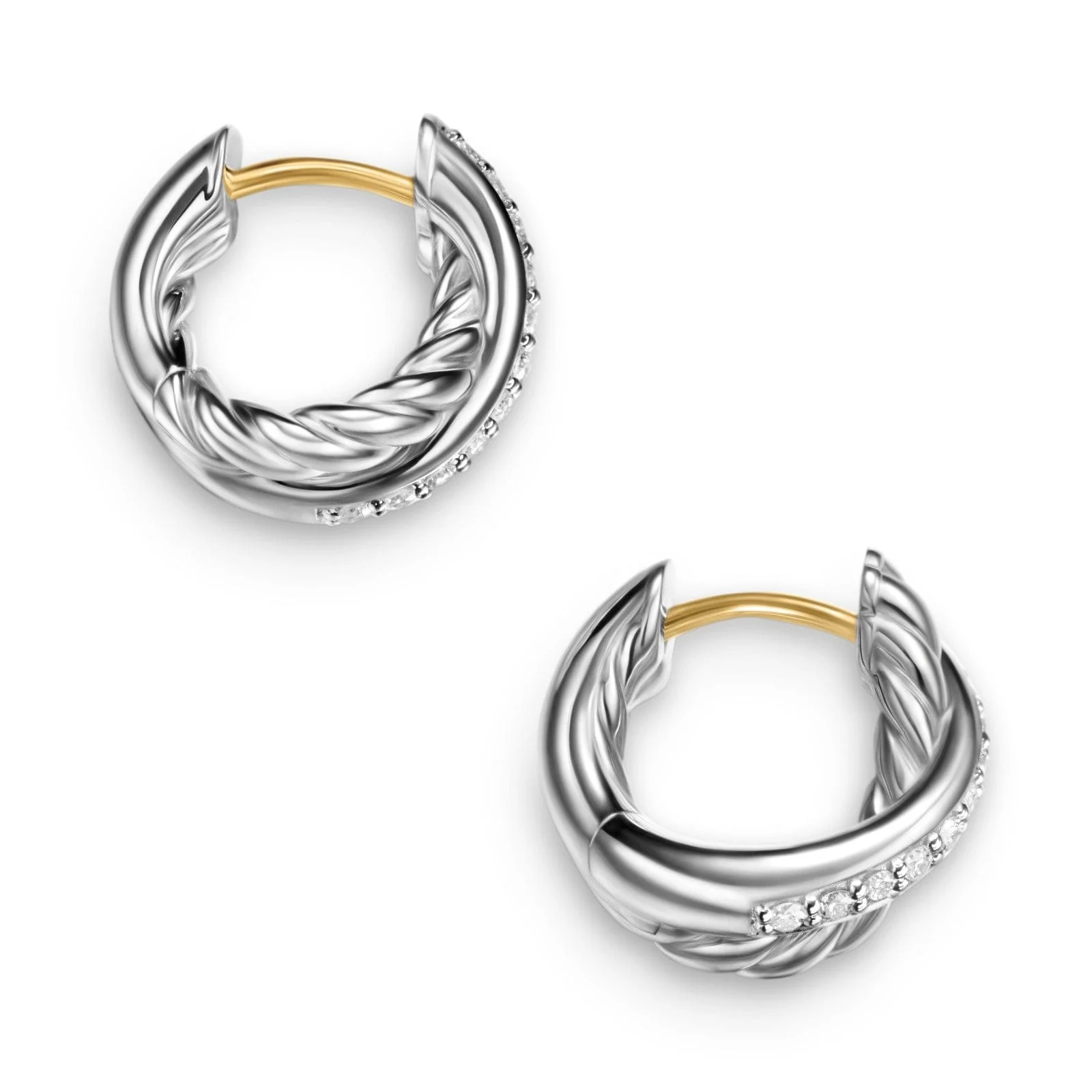 Crossover Huggie Hoop Earrings Sterling Silver with Diamonds, 12.4mm - Image 3