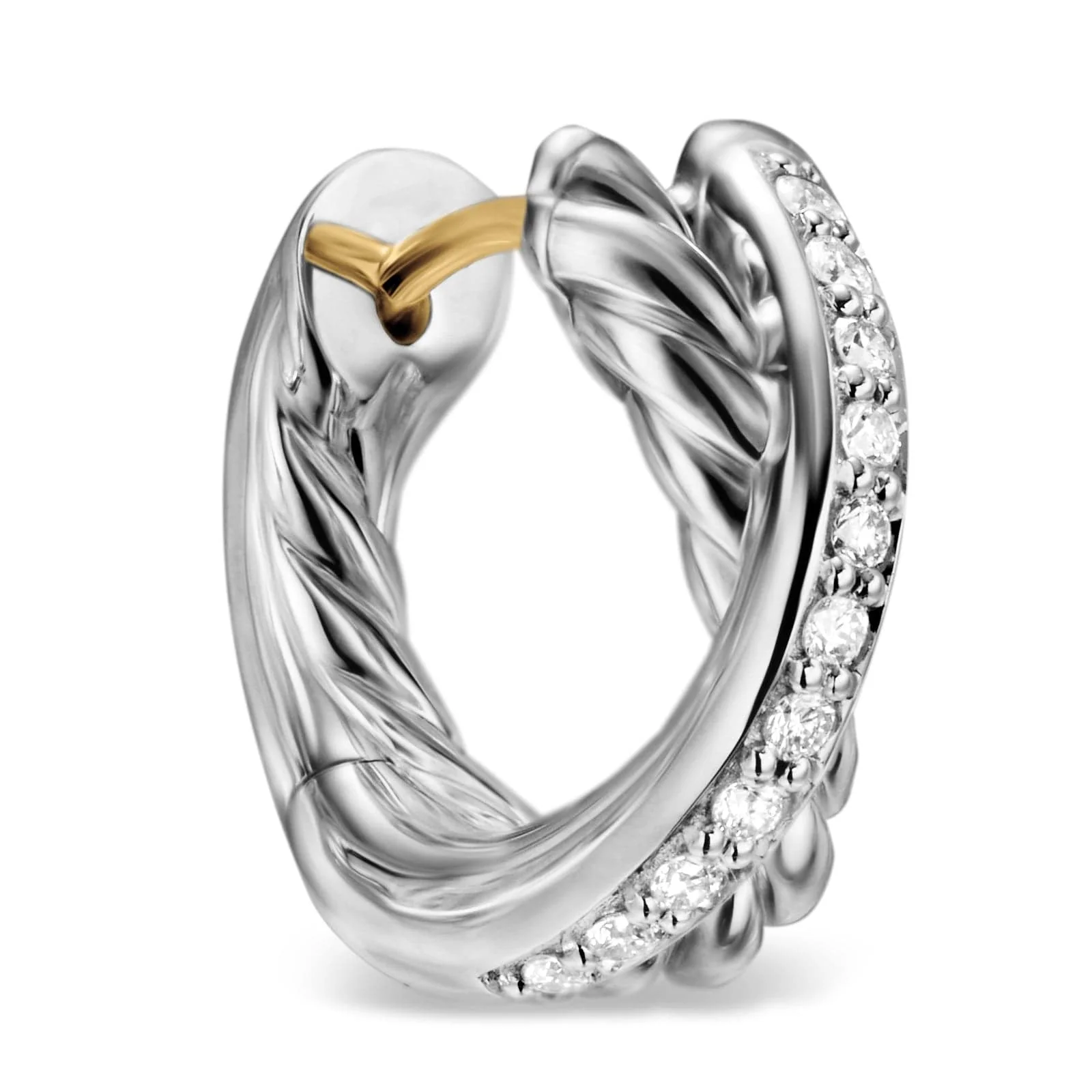 Crossover Huggie Hoop Earrings Sterling Silver with Diamonds, 12.4mm - Image 4