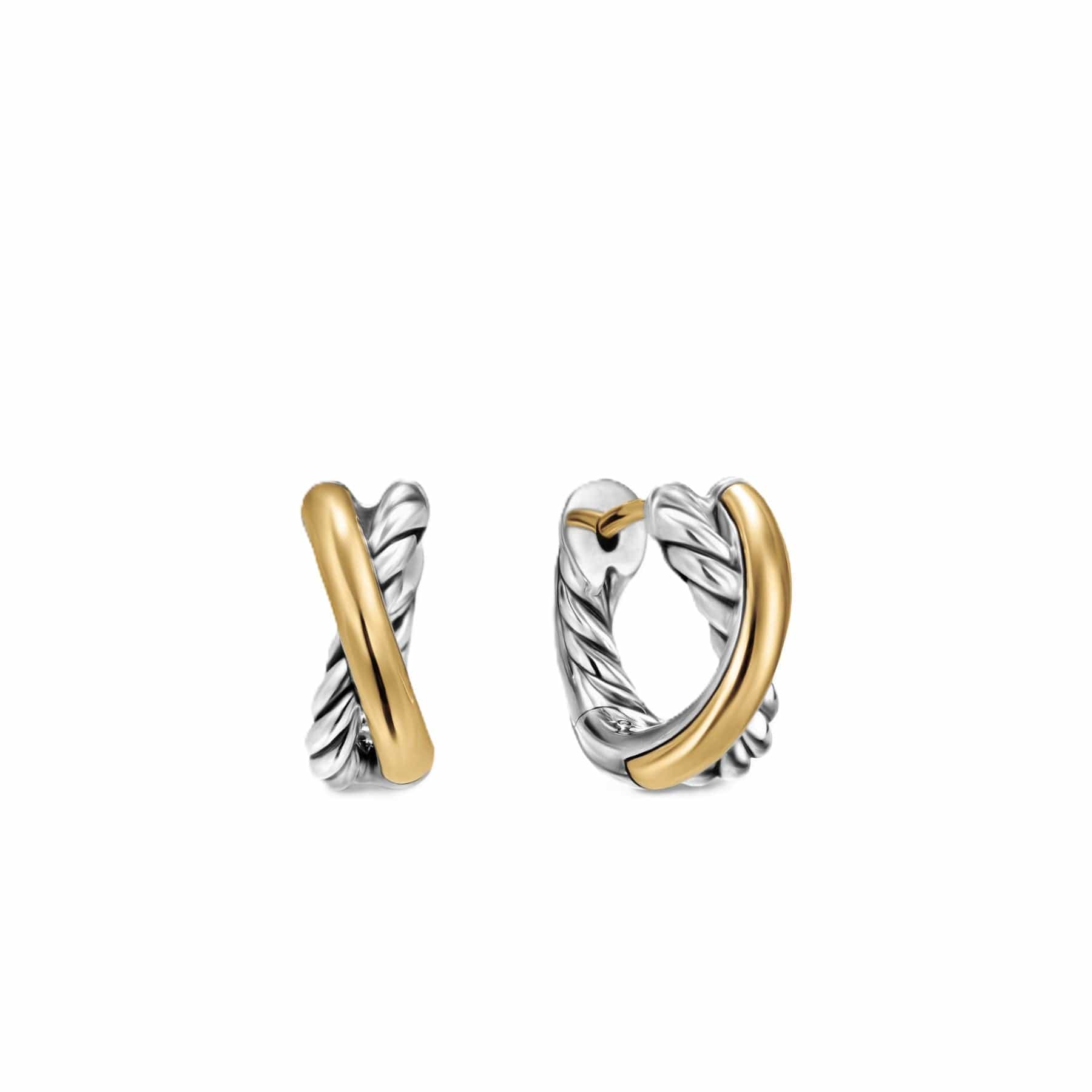 Crossover Huggie Hoop Earrings Sterling Silver with 18K Yellow Gold, 12.4mm