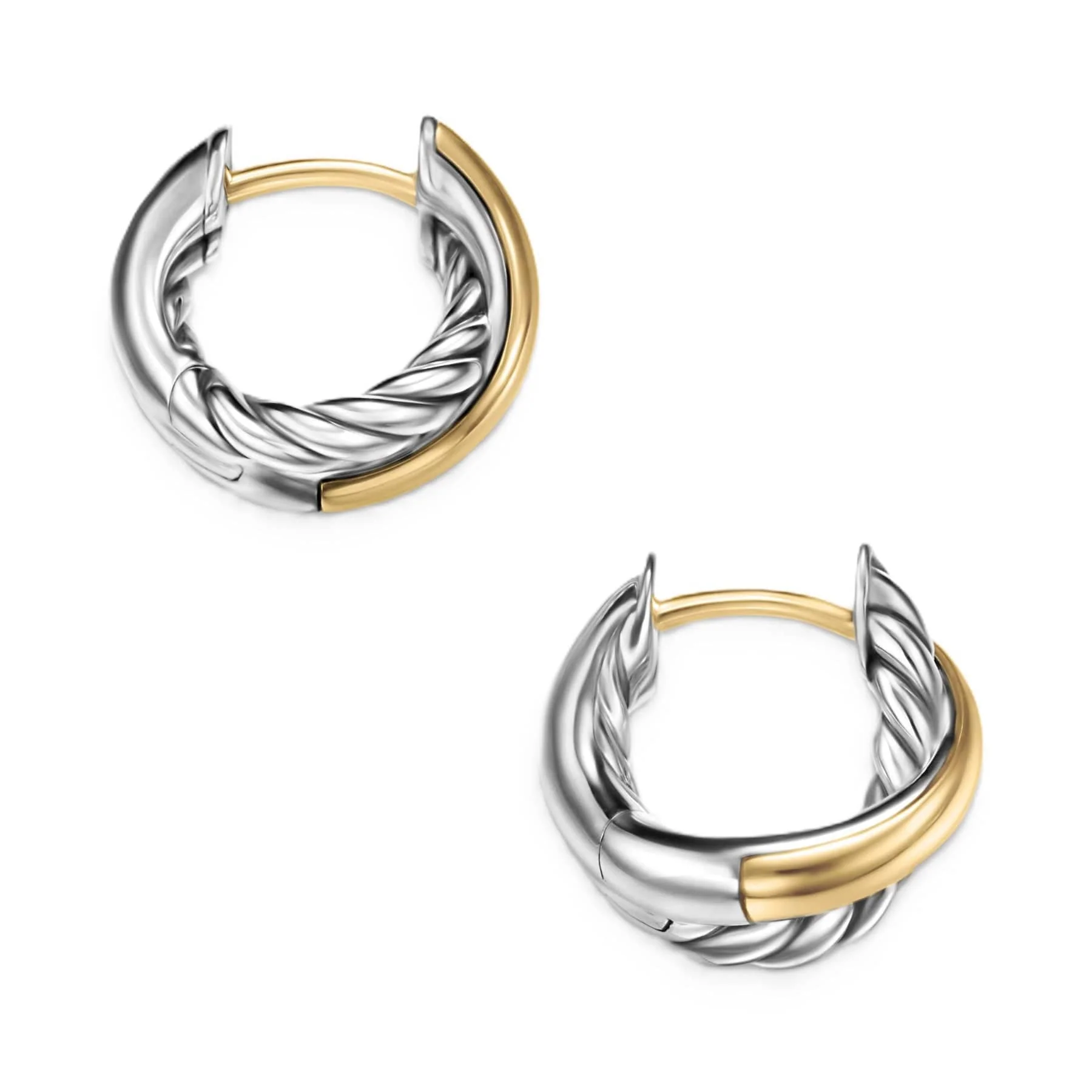 Crossover Huggie Hoop Earrings Sterling Silver with 18K Yellow Gold, 12.4mm - Image 3