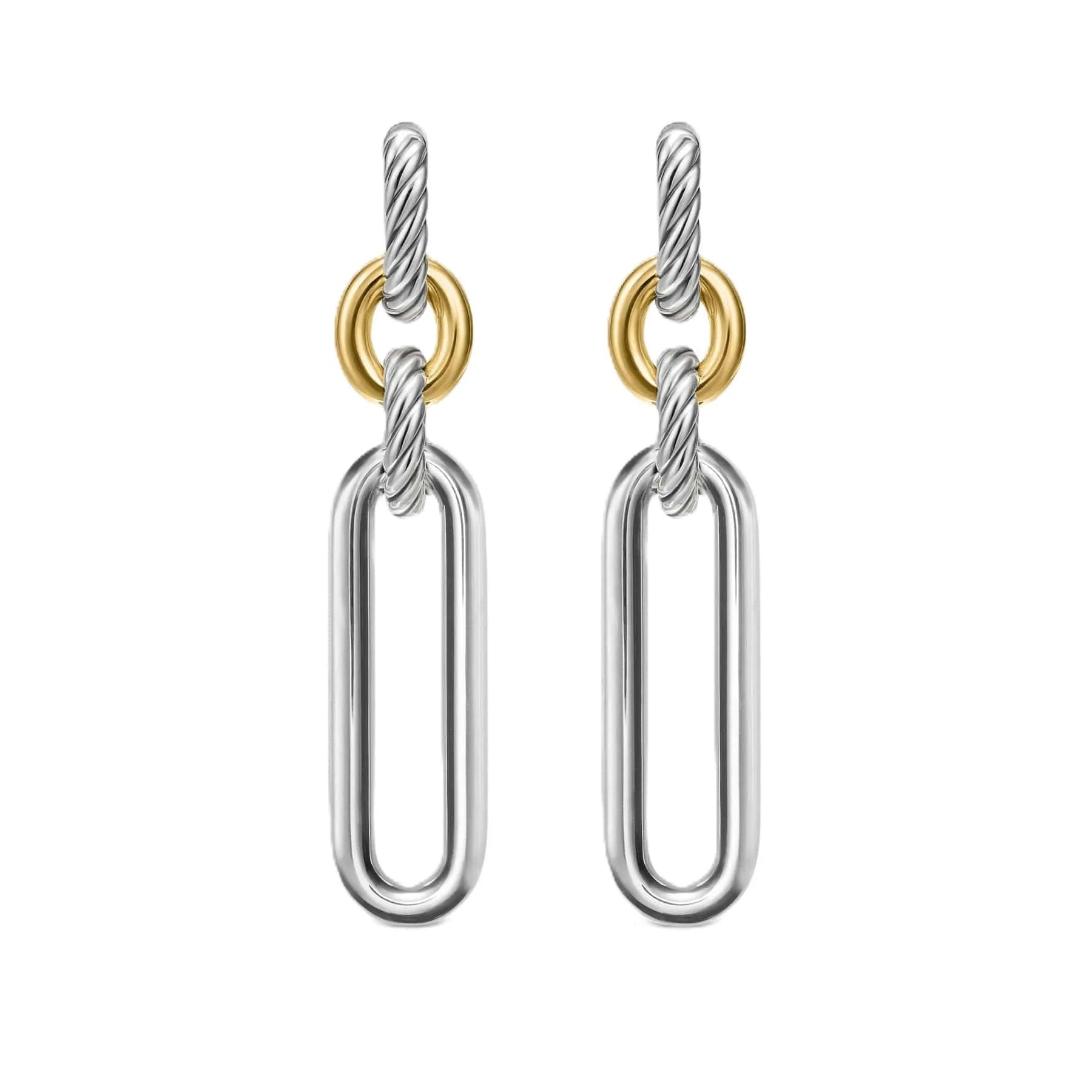 Lexington Double Link Drop Earrings Sterling Silver with 18K Yellow Gold, 54mm