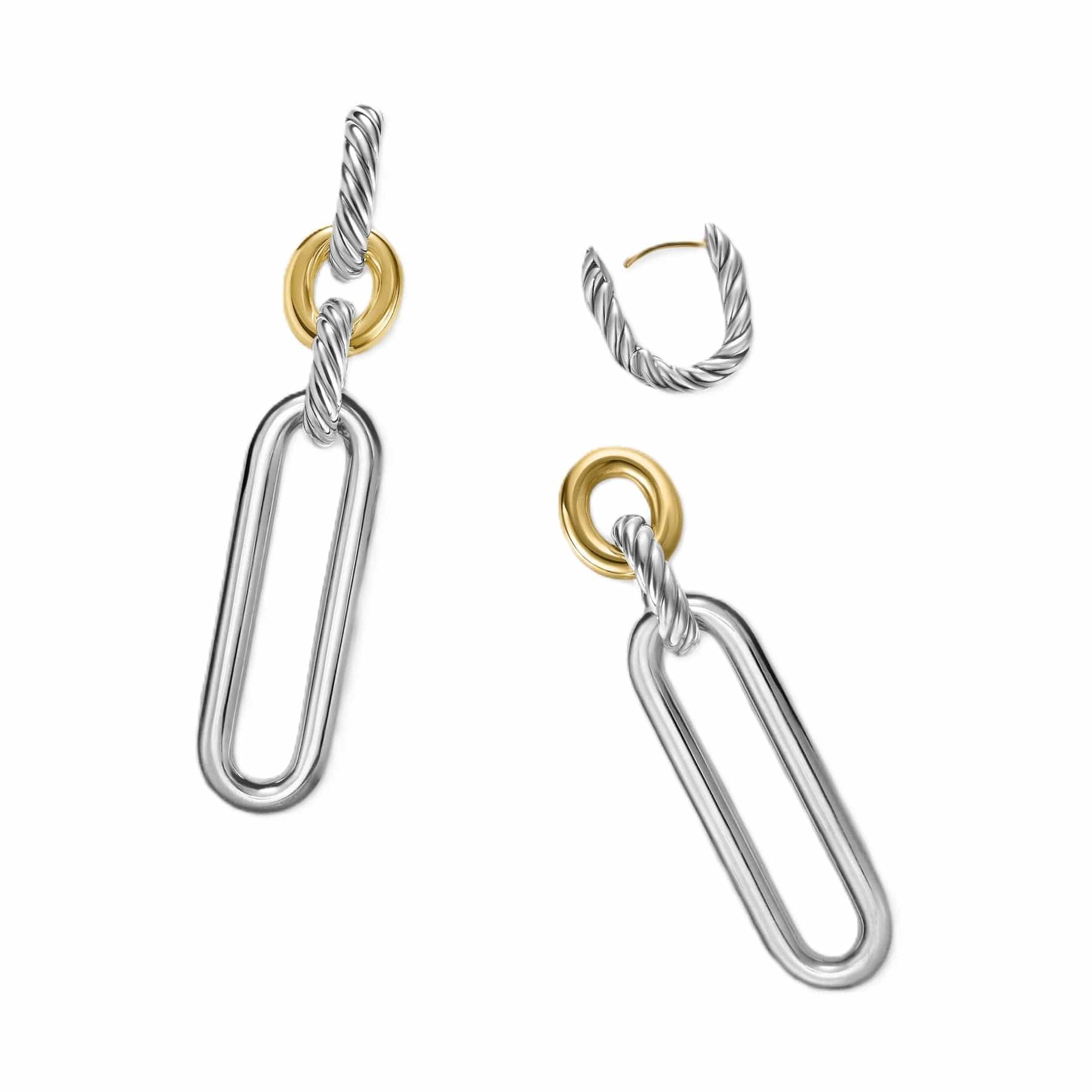 Lexington Double Link Drop Earrings Sterling Silver with 18K Yellow Gold, 54mm - Image 3