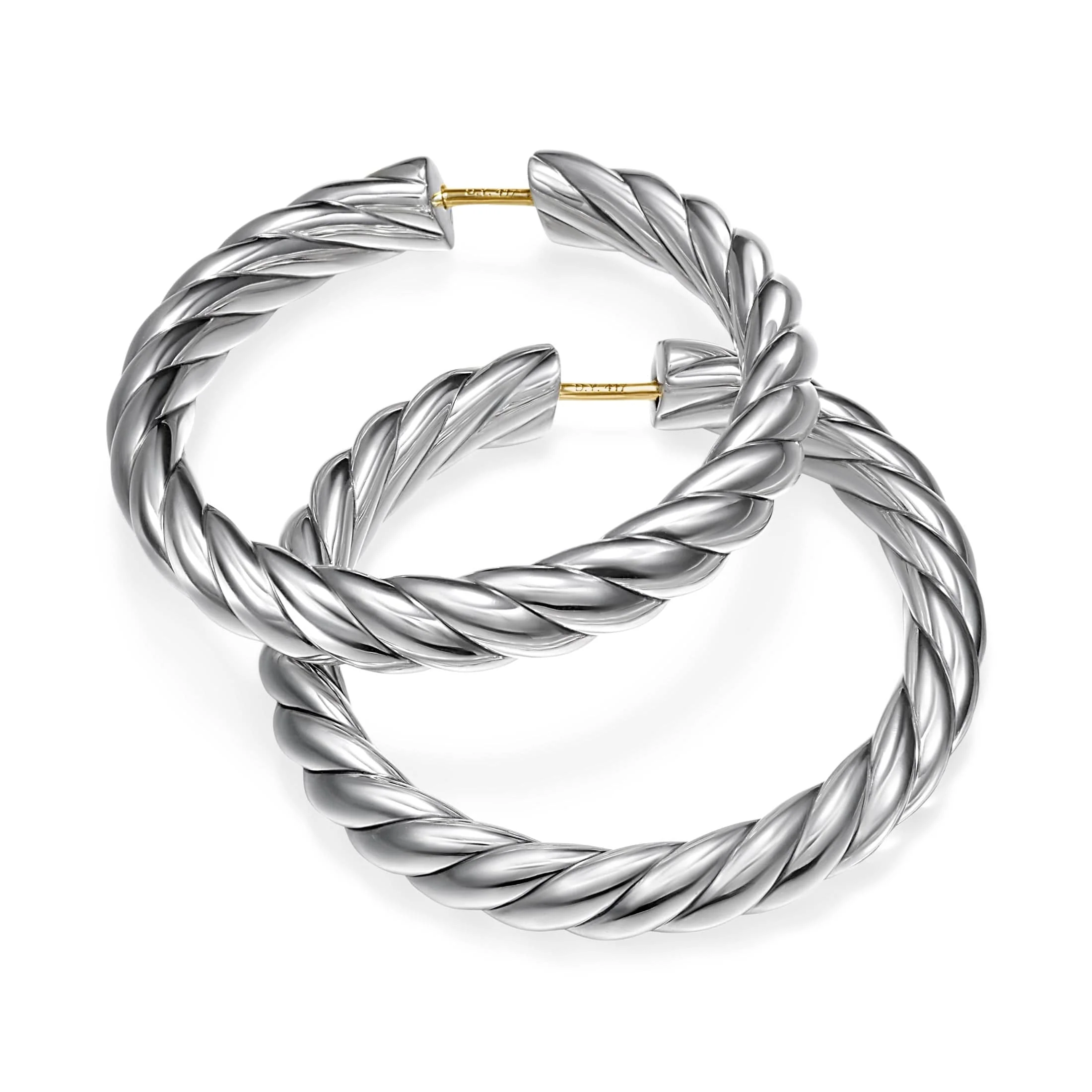 Sculpted Cable Hoop Earrings Sterling Silver, 38mm - Image 3