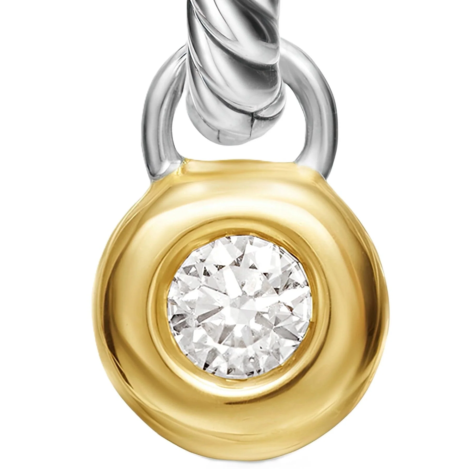Petite Cable Huggie Drop Earrings Sterling Silver with 14K Yellow Gold and Diamonds, 17.5mm - Image 3