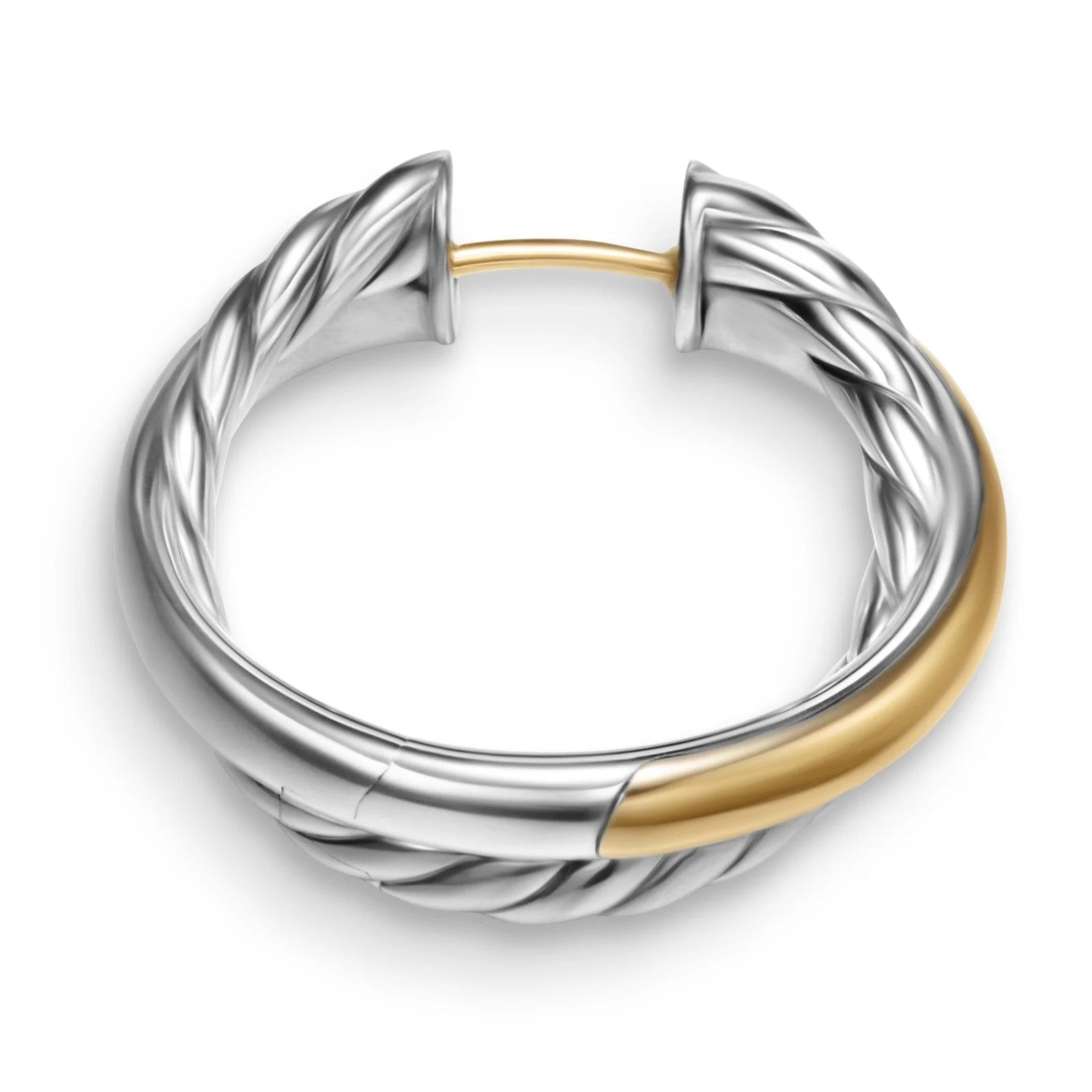 Crossover Hoop Earrings Sterling Silver with 14K Yellow Gold, 22.4mm - Image 2
