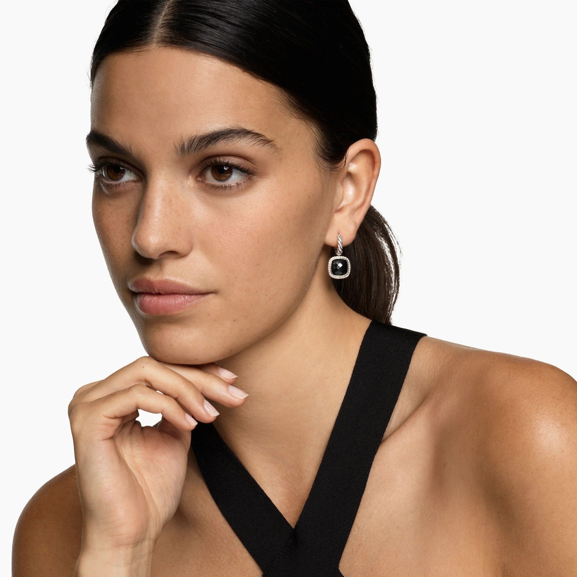 Albion® Drop Earrings Sterling Silver with Black Onyx and Diamonds, 10mm - Image 3