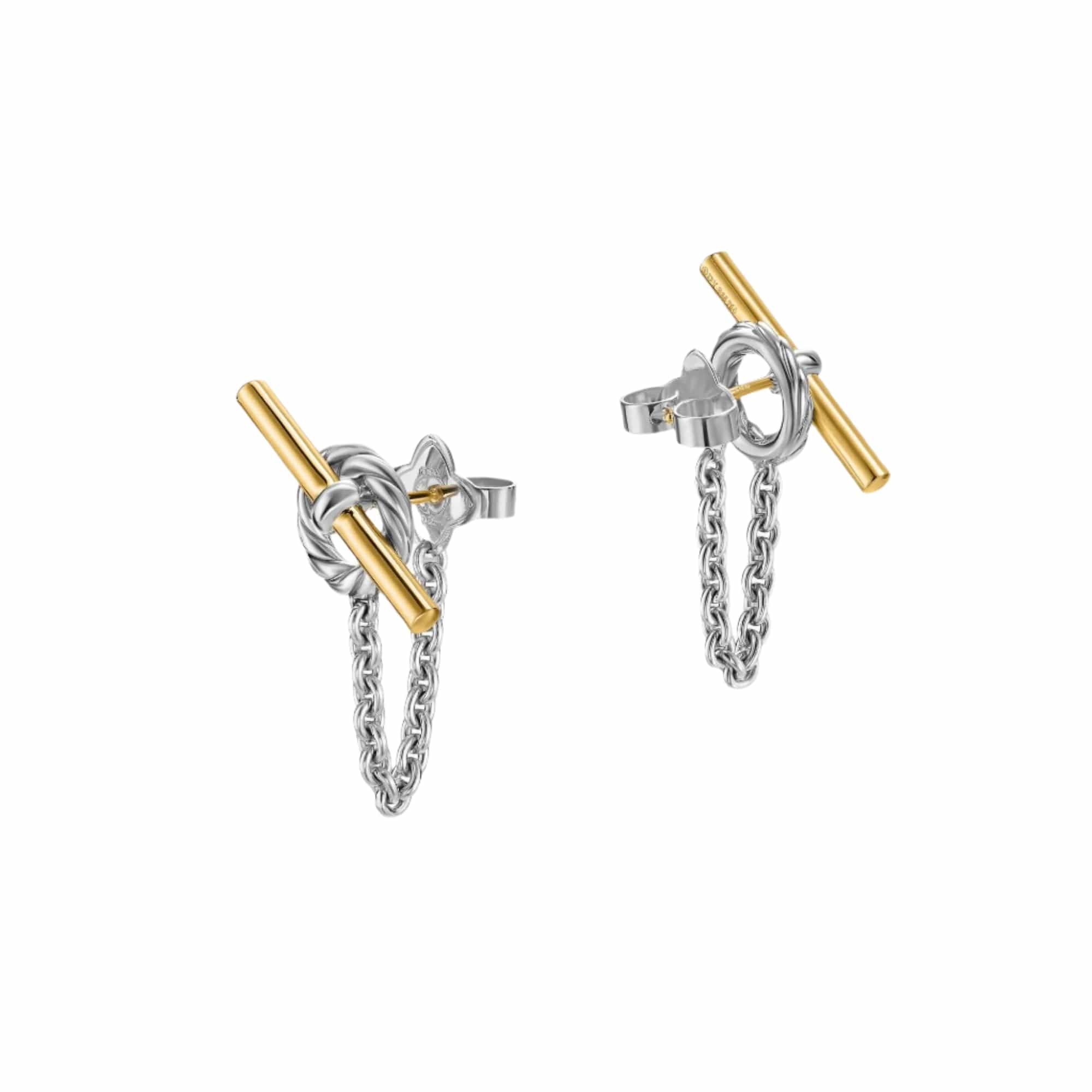 DY Mercer® Bold Toggle Chain Stud Earrings Sterling Silver with 18K Yellow Gold, 50.4mm - Image 2