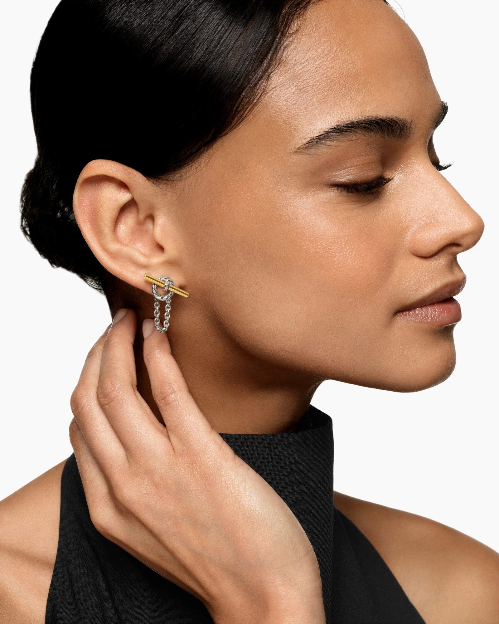 DY Mercer® Bold Toggle Chain Stud Earrings Sterling Silver with 18K Yellow Gold, 50.4mm - Image 3