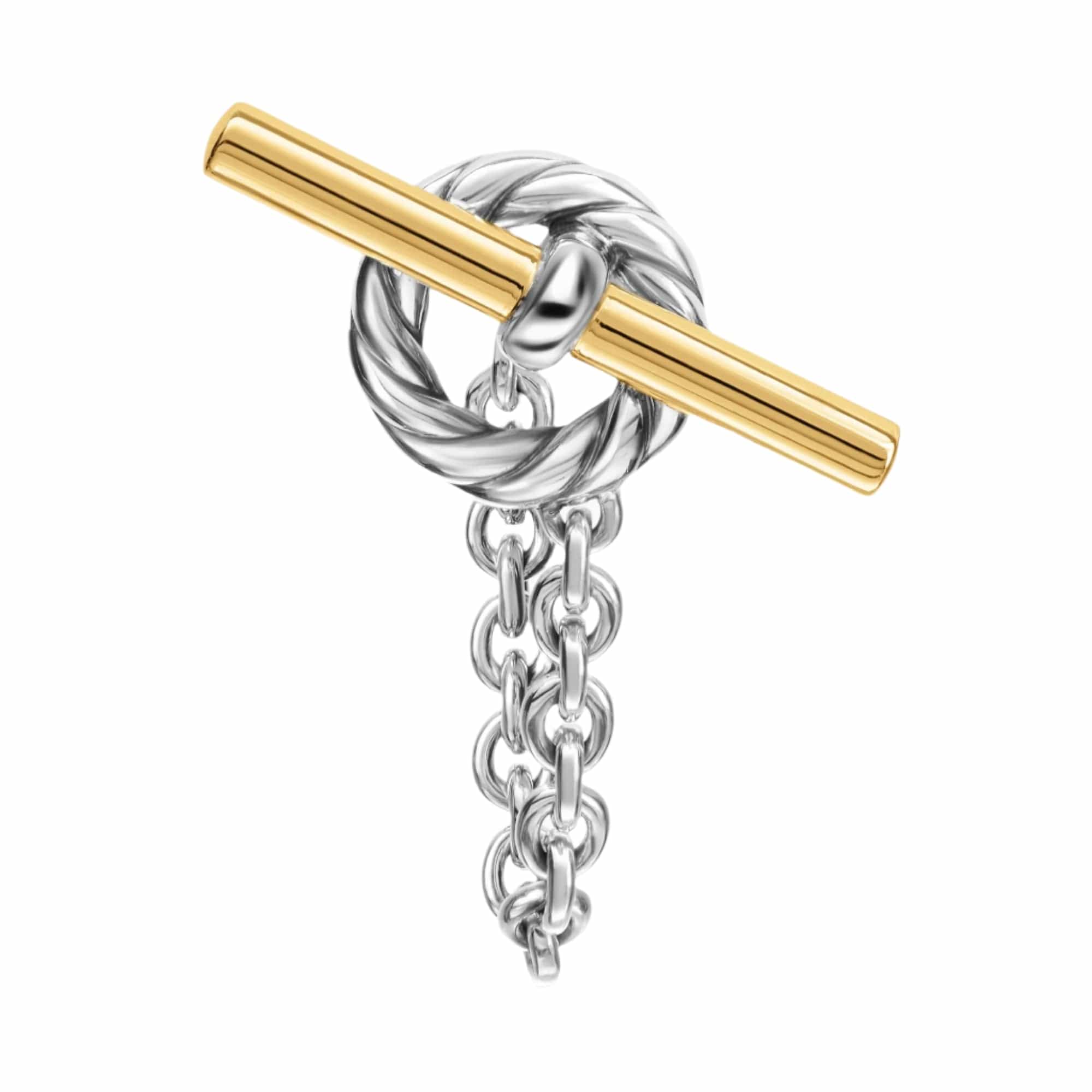 DY Mercer® Bold Toggle Chain Stud Earrings Sterling Silver with 18K Yellow Gold, 50.4mm - Image 4