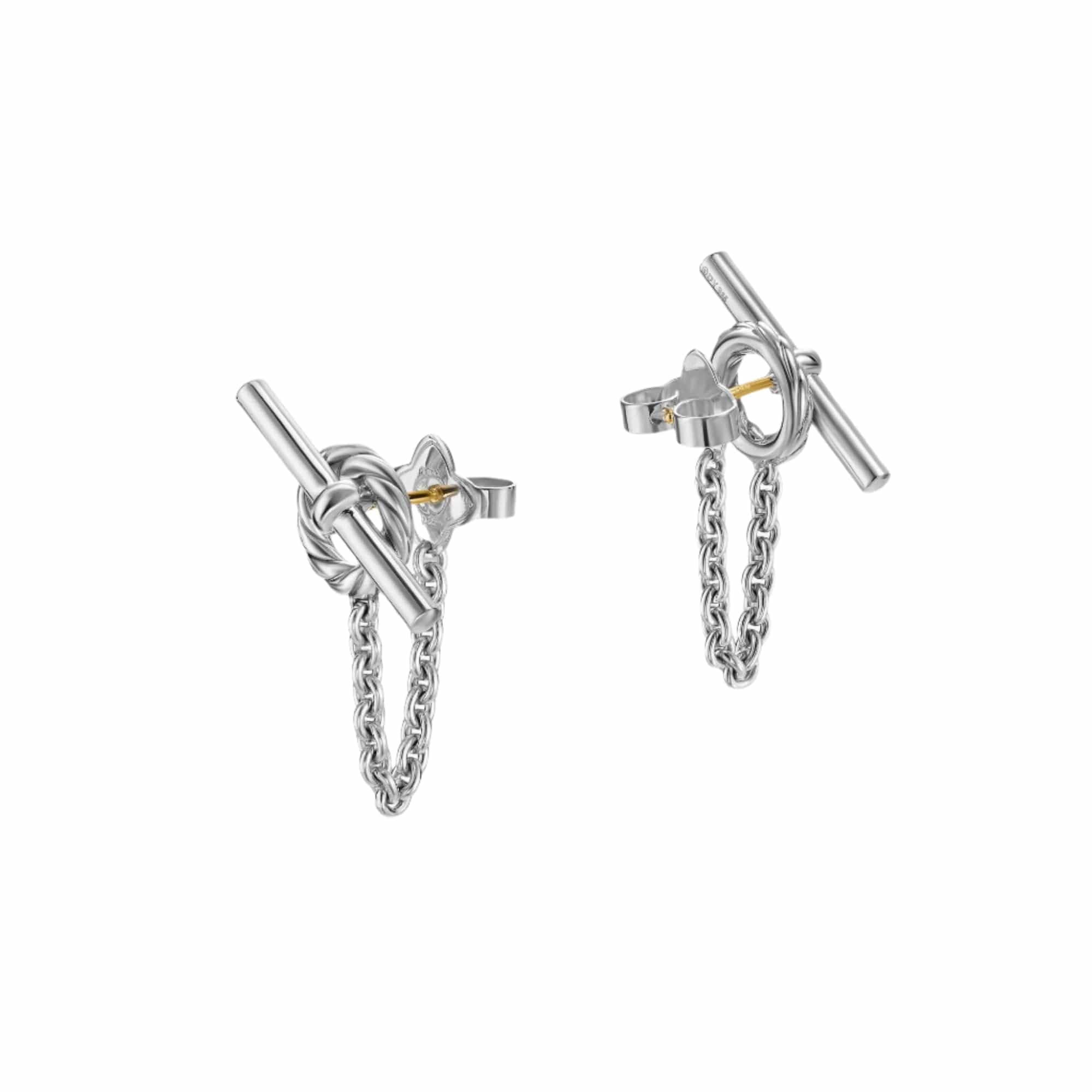 DY Mercer® Bold Toggle Chain Stud Earrings Sterling Silver, 50.4mm - Image 2