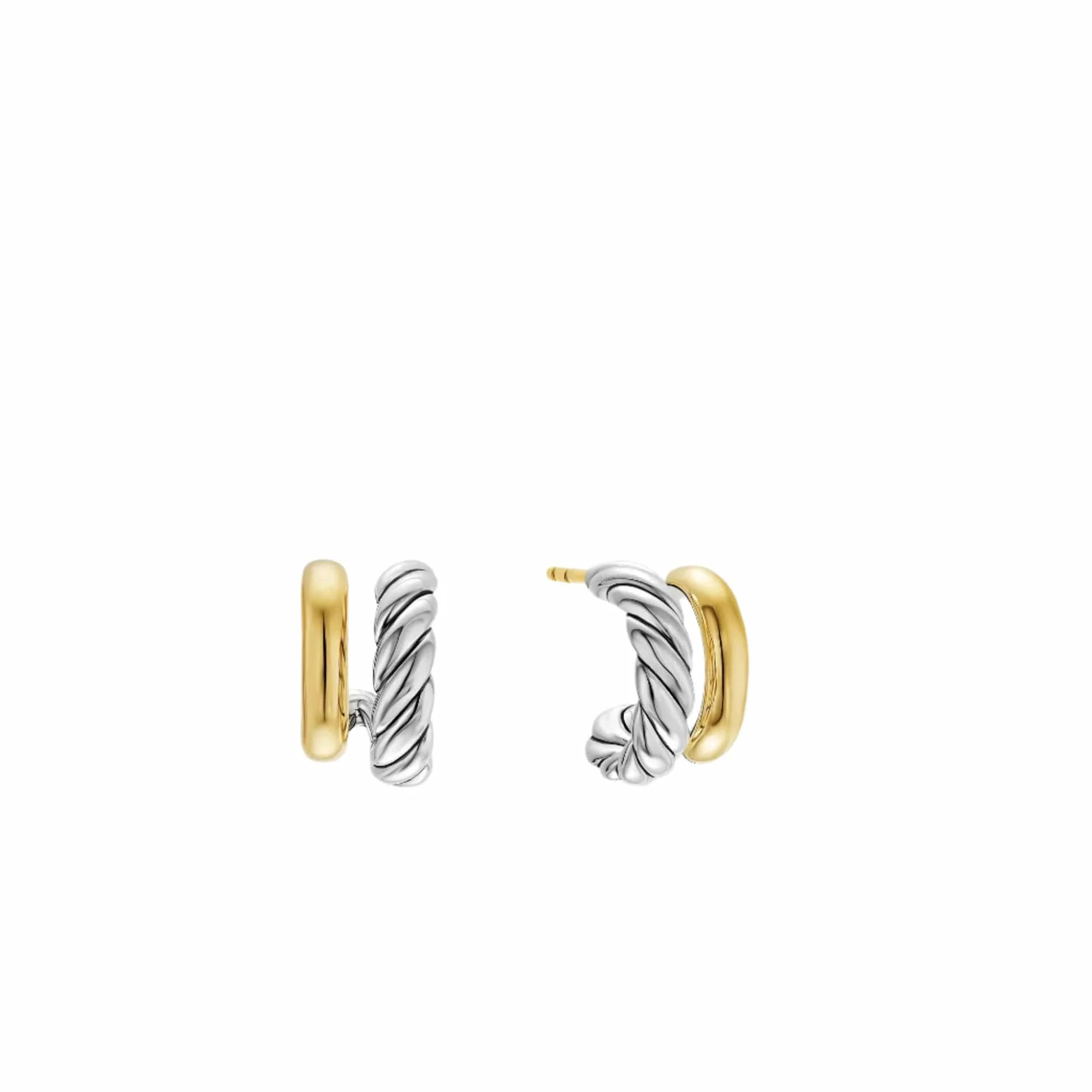 DY Mercer® Double Hoop Huggie Earrings Sterling Silver with 18K Yellow Gold, 13.5mm