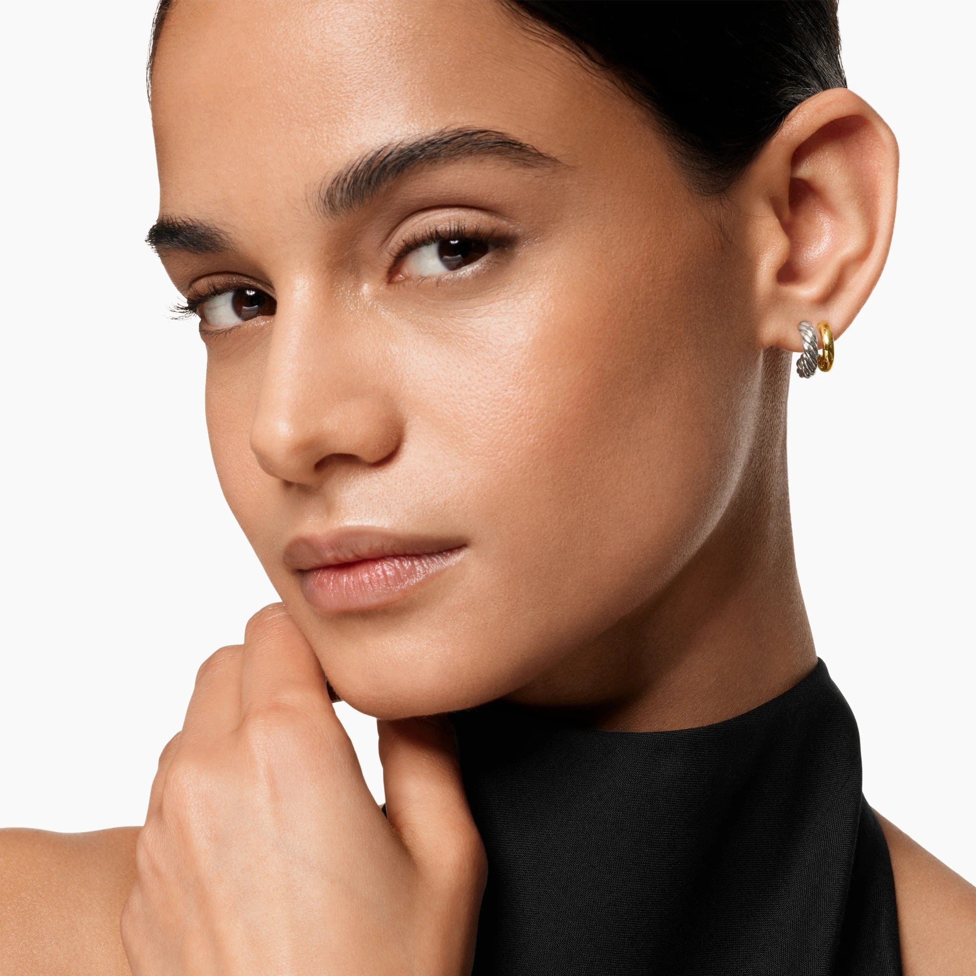DY Mercer® Double Hoop Huggie Earrings Sterling Silver with 18K Yellow Gold, 13.5mm - Image 3