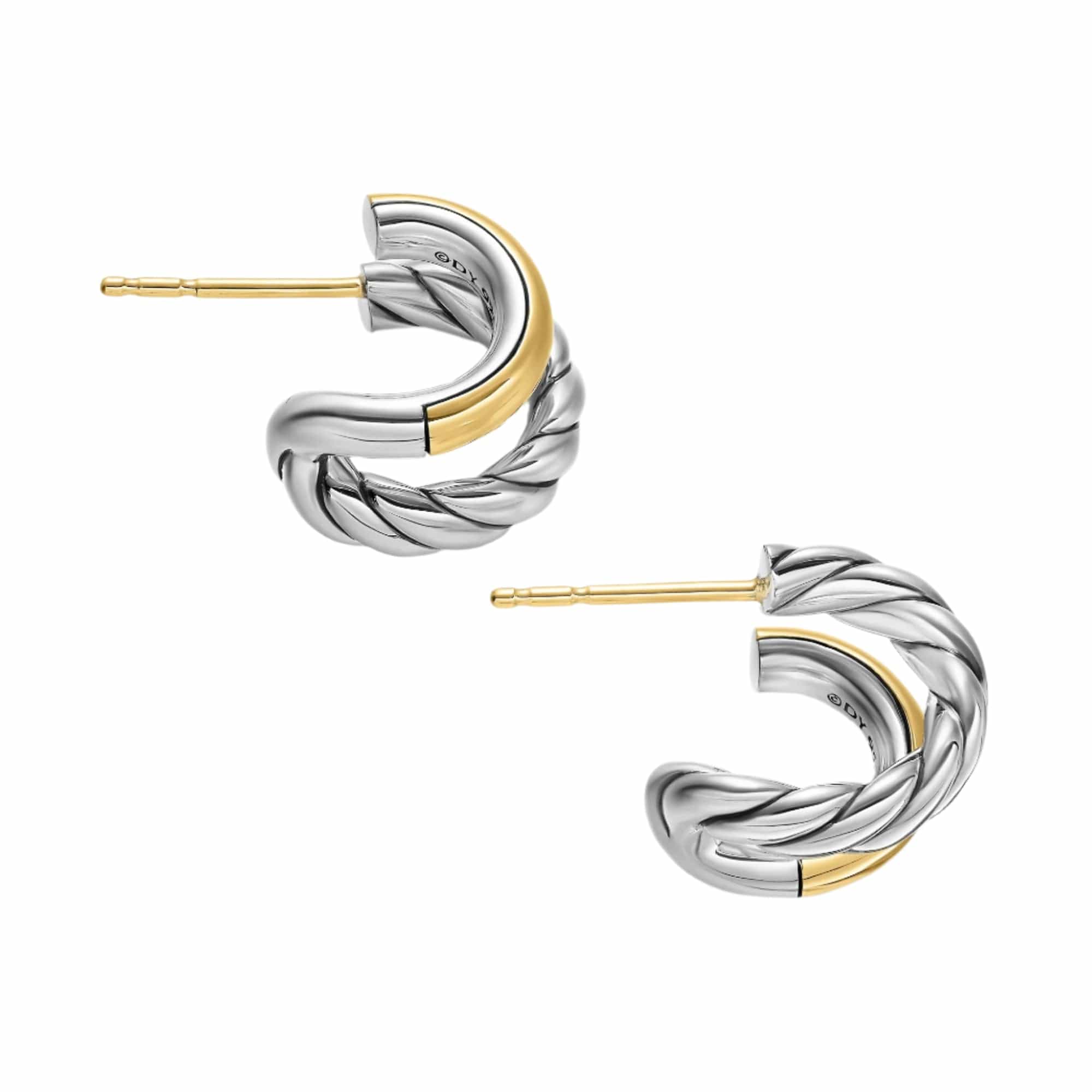 DY Mercer® Double Hoop Huggie Earrings Sterling Silver with 18K Yellow Gold, 13.5mm - Image 4