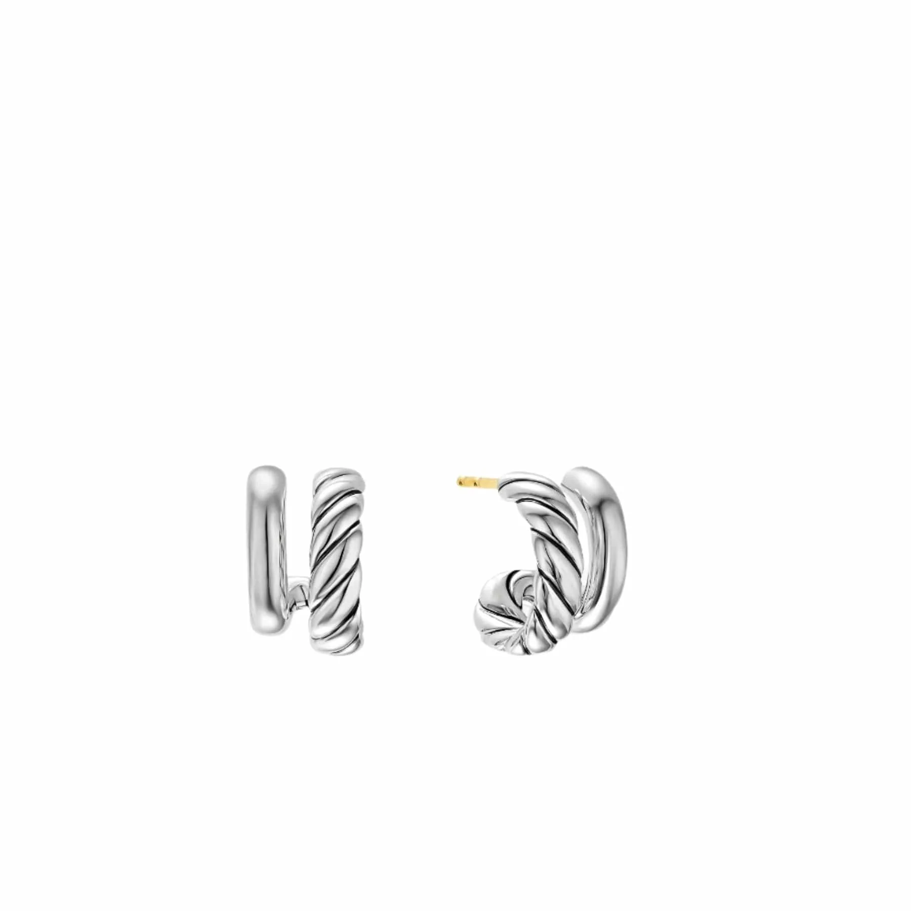 DY Mercer® Double Hoop Huggie Earrings Sterling Silver, 13.5mm