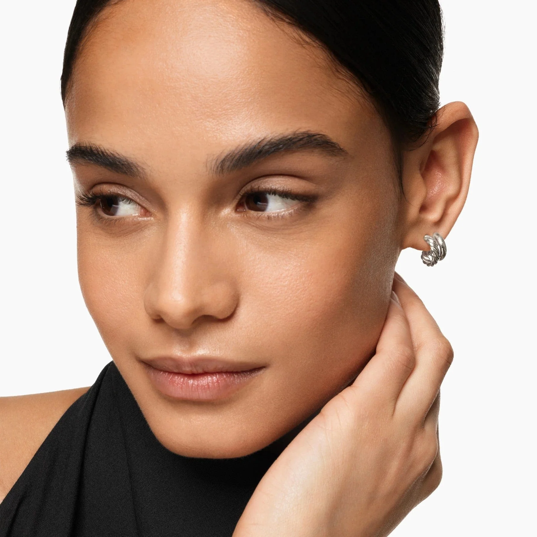 DY Mercer® Double Hoop Huggie Earrings Sterling Silver, 13.5mm - Image 2