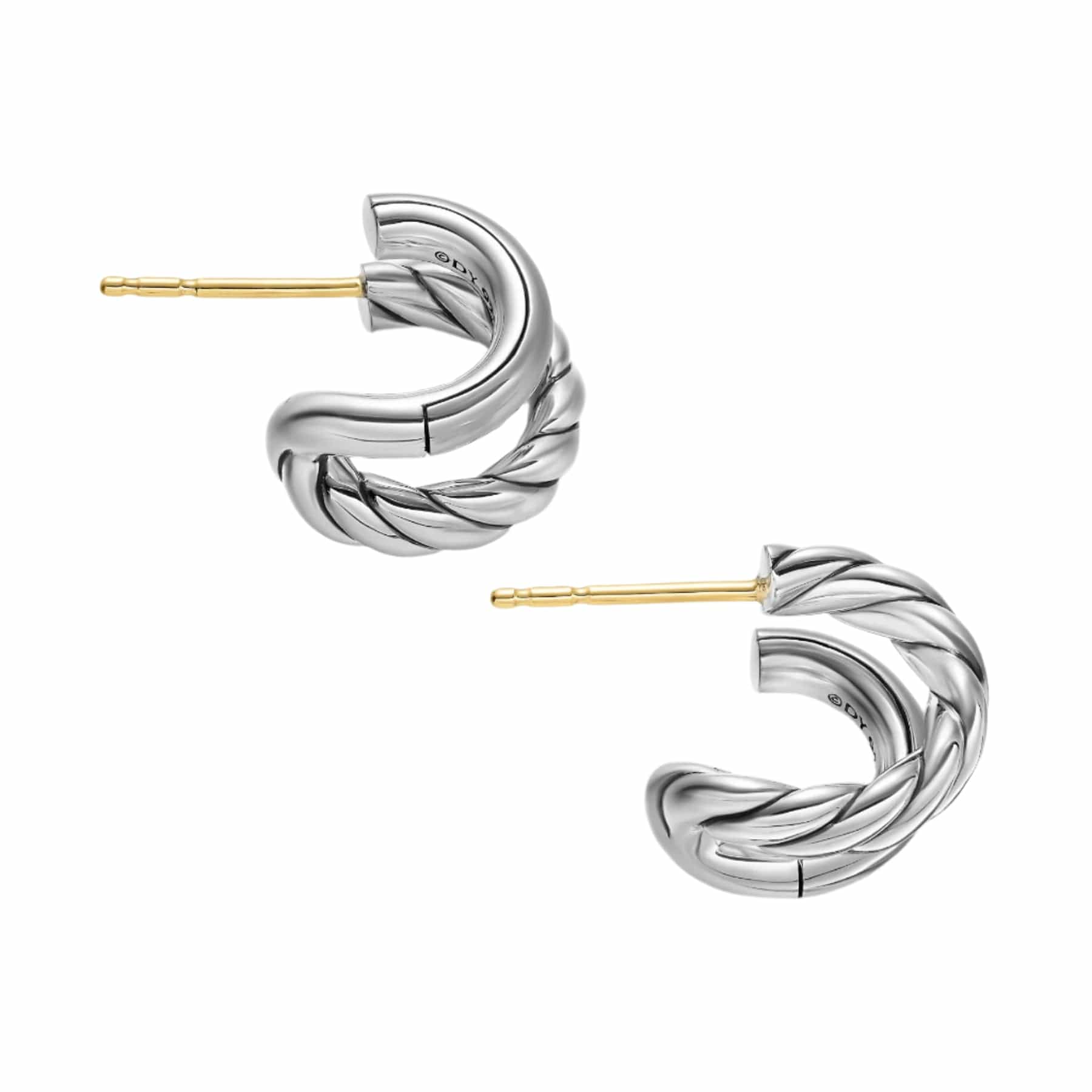 DY Mercer® Double Hoop Huggie Earrings Sterling Silver, 13.5mm - Image 4