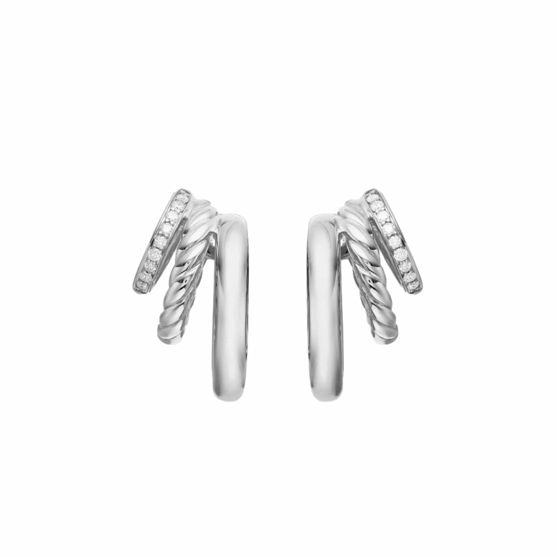 DY Mercer® Three Row Hoop Earrings Sterling Silver with Diamonds, 21mm