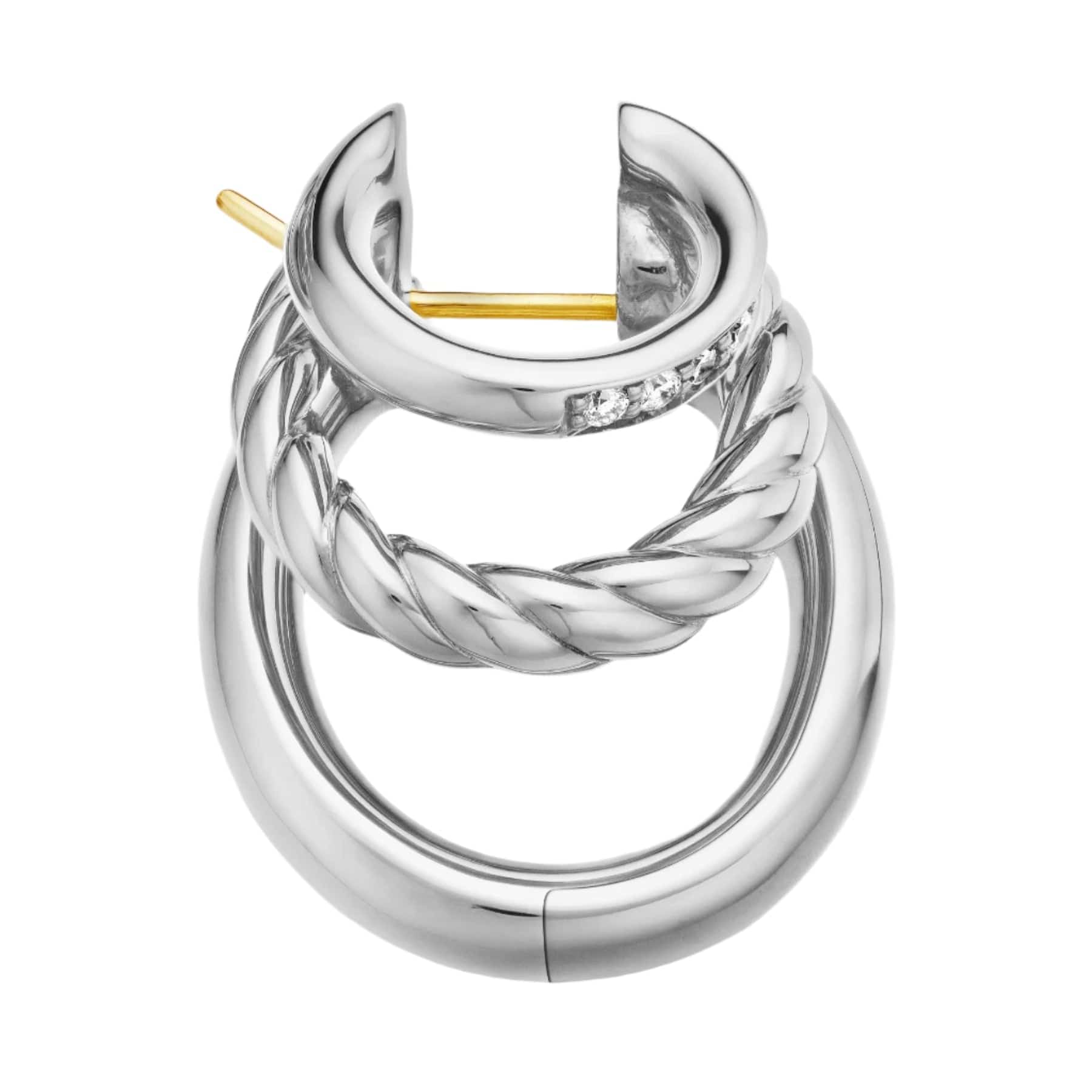 DY Mercer® Three Row Hoop Earrings Sterling Silver with Diamonds, 21mm - Image 2