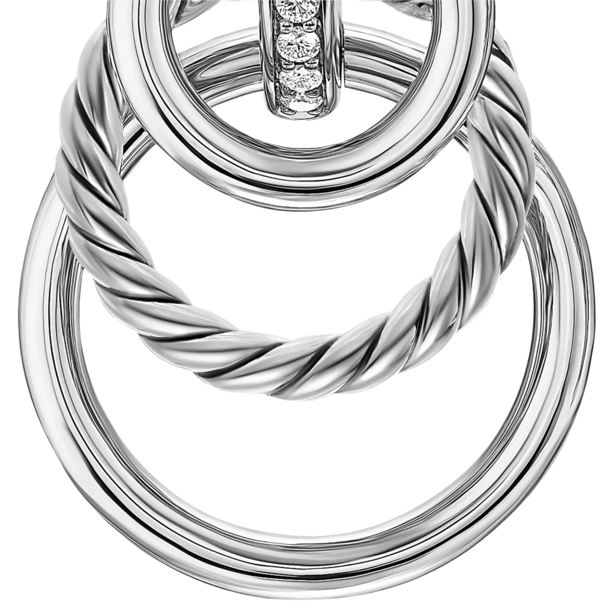 DY Mercer® Triple Ring Drop Earrings Sterling Silver with Diamonds, 35.6mm - Image 4